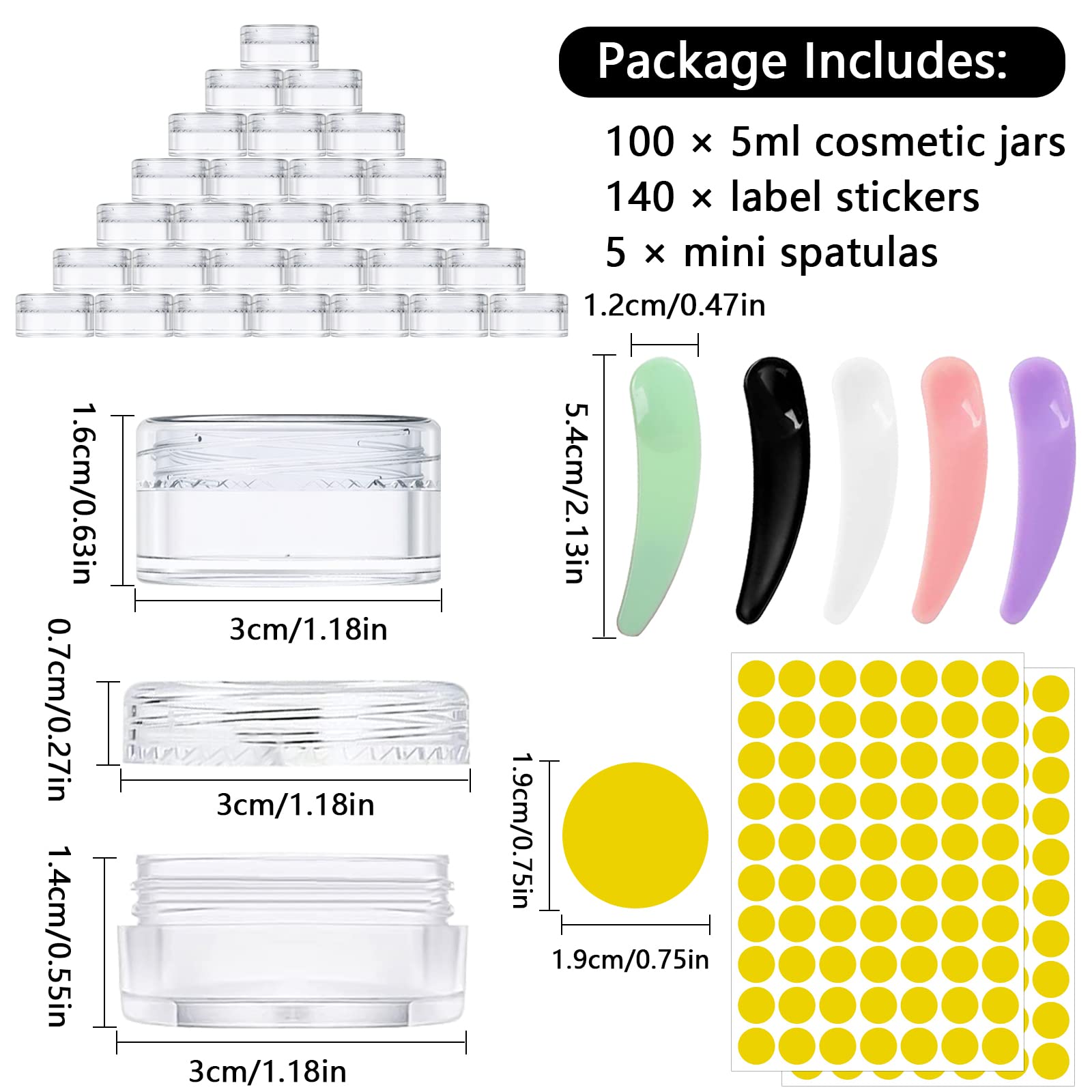 100 Vasetti Plastica 5ml Con Spatole - Contenitori Viaggio Per Cosmetici, Trasparenti - Foto 8