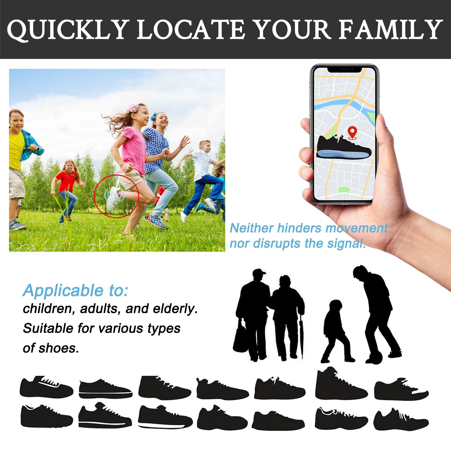 Endoto Plantillas para Airtag para Niños Infantil Adultos Zapatos, Shoe Insoles Soles Plantilla para Air Tag Holder - (Azul, 170mm)