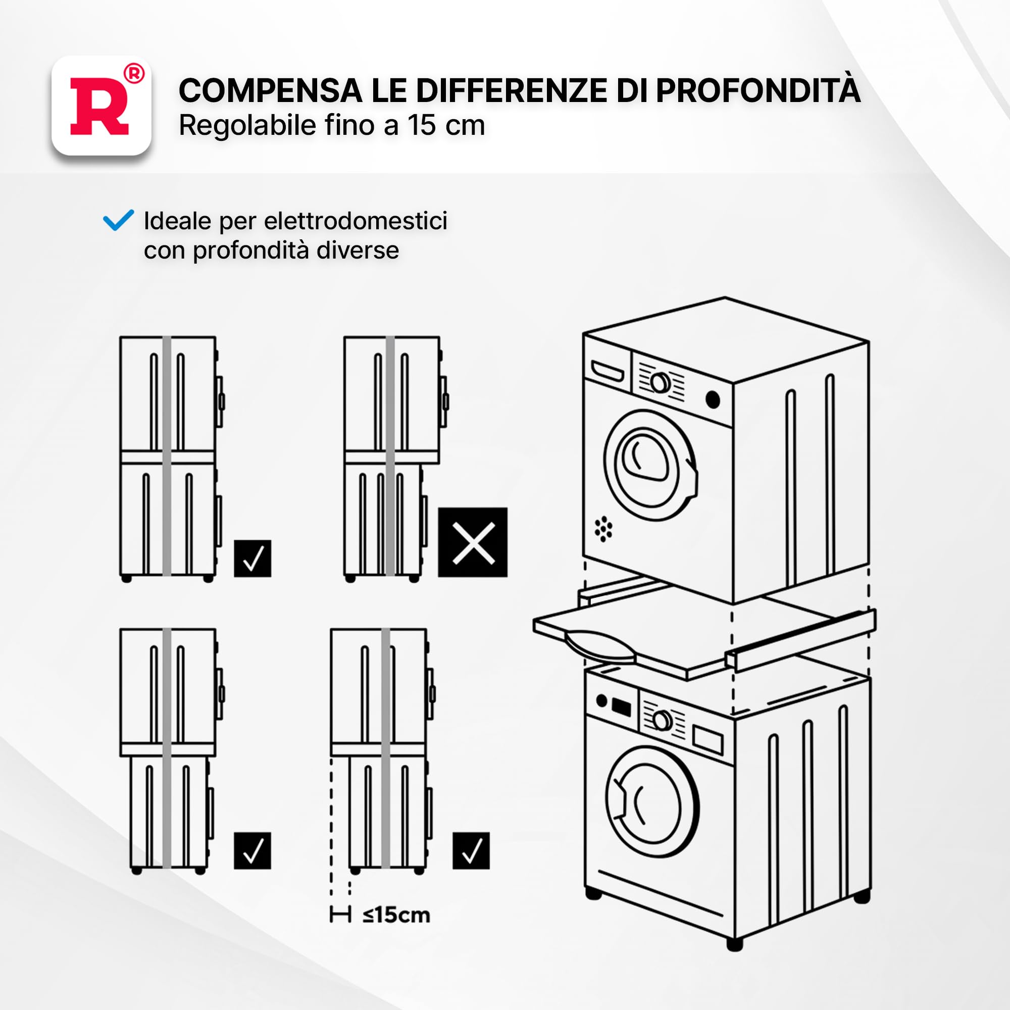 ROLLER Kappatos Kit Sovrapposizione Lavatrice Asciugatrice con Ripiano
