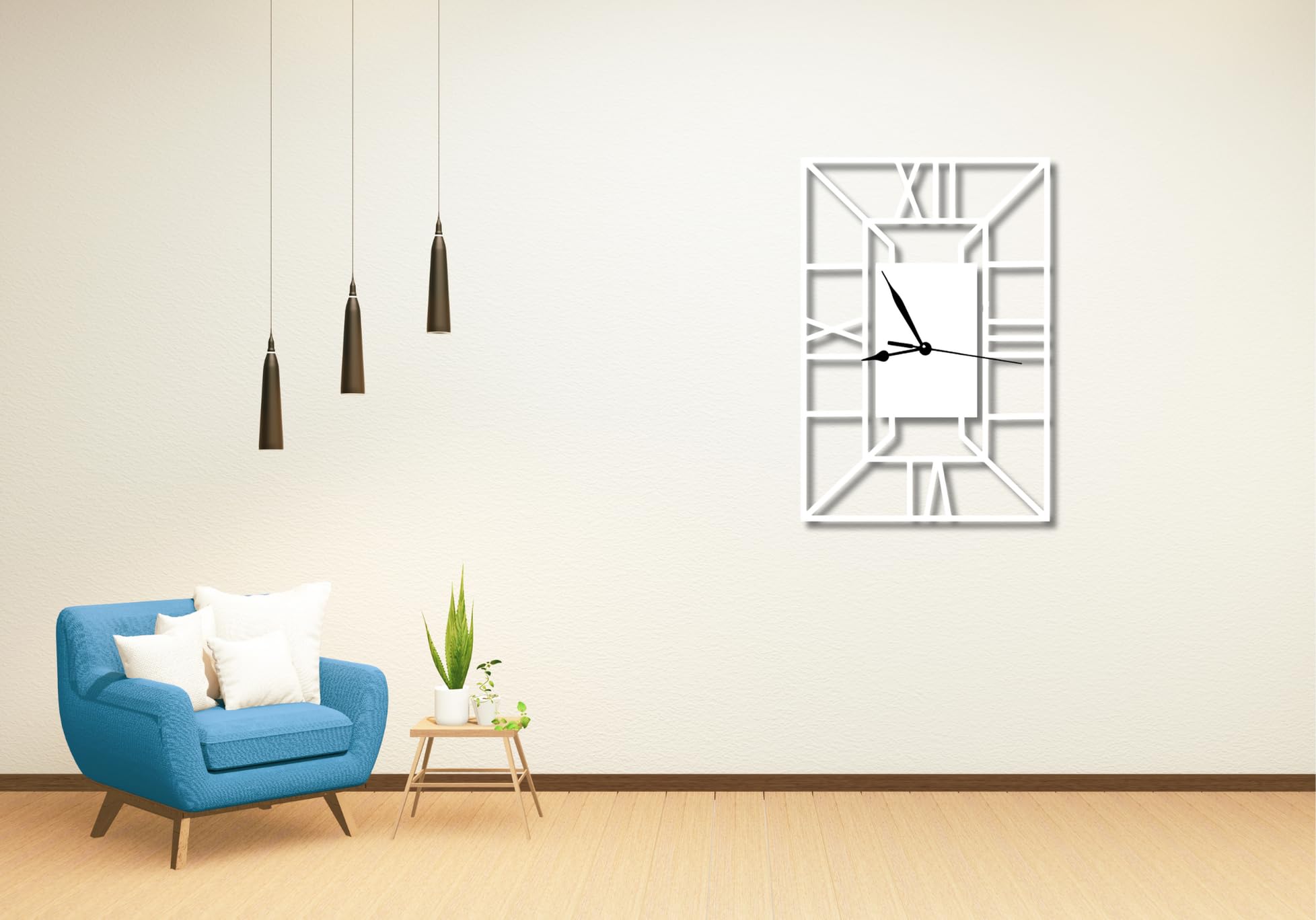 Ventuos® Modern & Stylish Metal Wall Clock for Living Room, Bedroom, School, Office, Kitchen & Bar Designer Wall Watch for Home and Hall (2 Hands Free) - - Rectangle Roman (White-50 Cm (20 Inch)) 3
