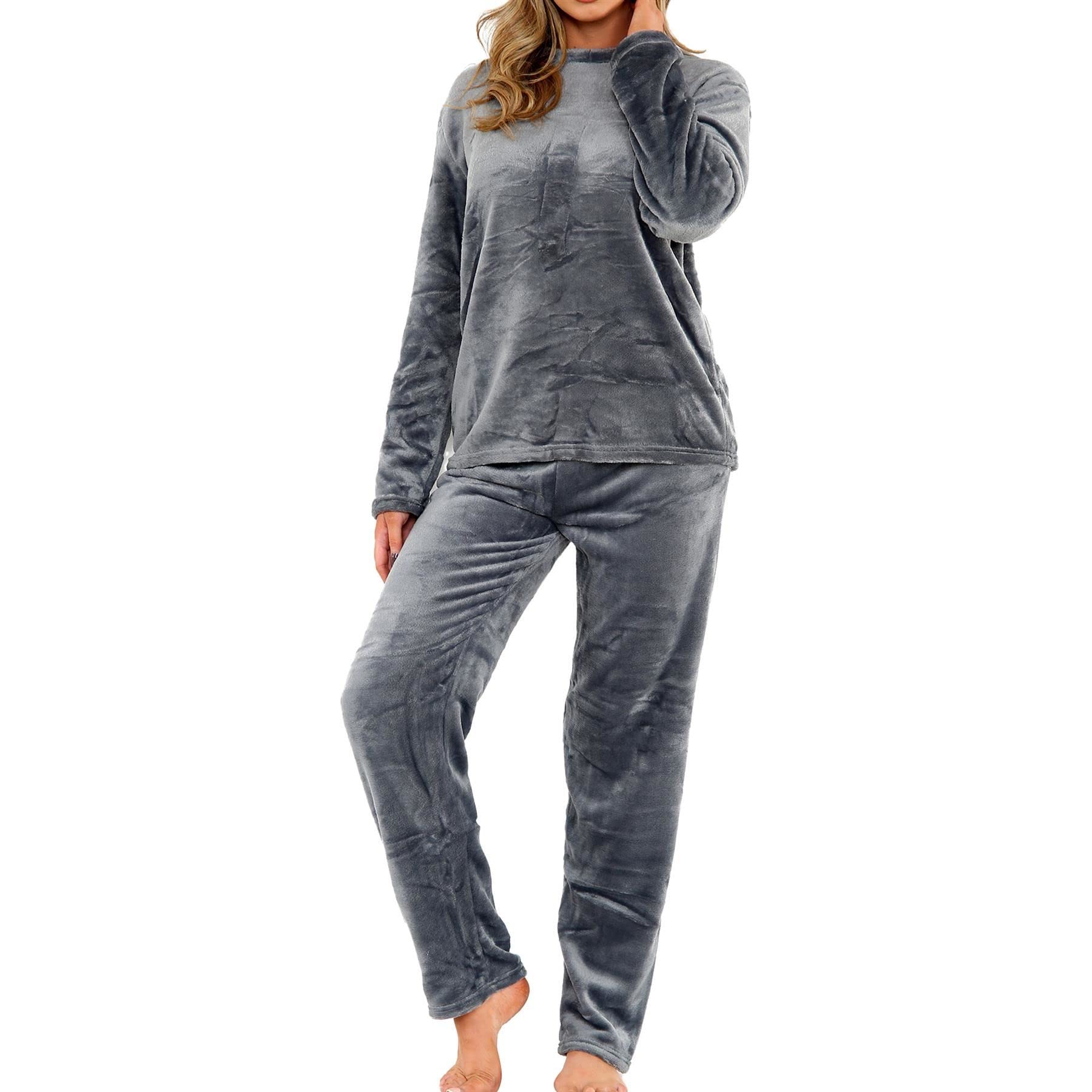 A2Z Femmes Pyjamas Doux Chaud Polaire Twosie Adultes Crew Col Longue Manches Pyjamas 2 pièces Cadeau Ensemble Taille 8-10,12-14,16-18,20-22