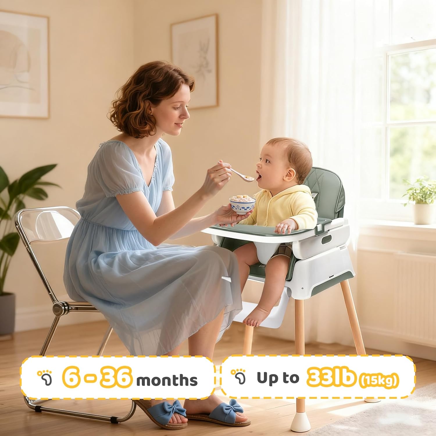 JOYMOR 5 in 1 High Chair for Babies and Toddlers, Convertible Baby Highchair, Booster & Toddler Chair, Lightweight, Foldable and Portable for Travel