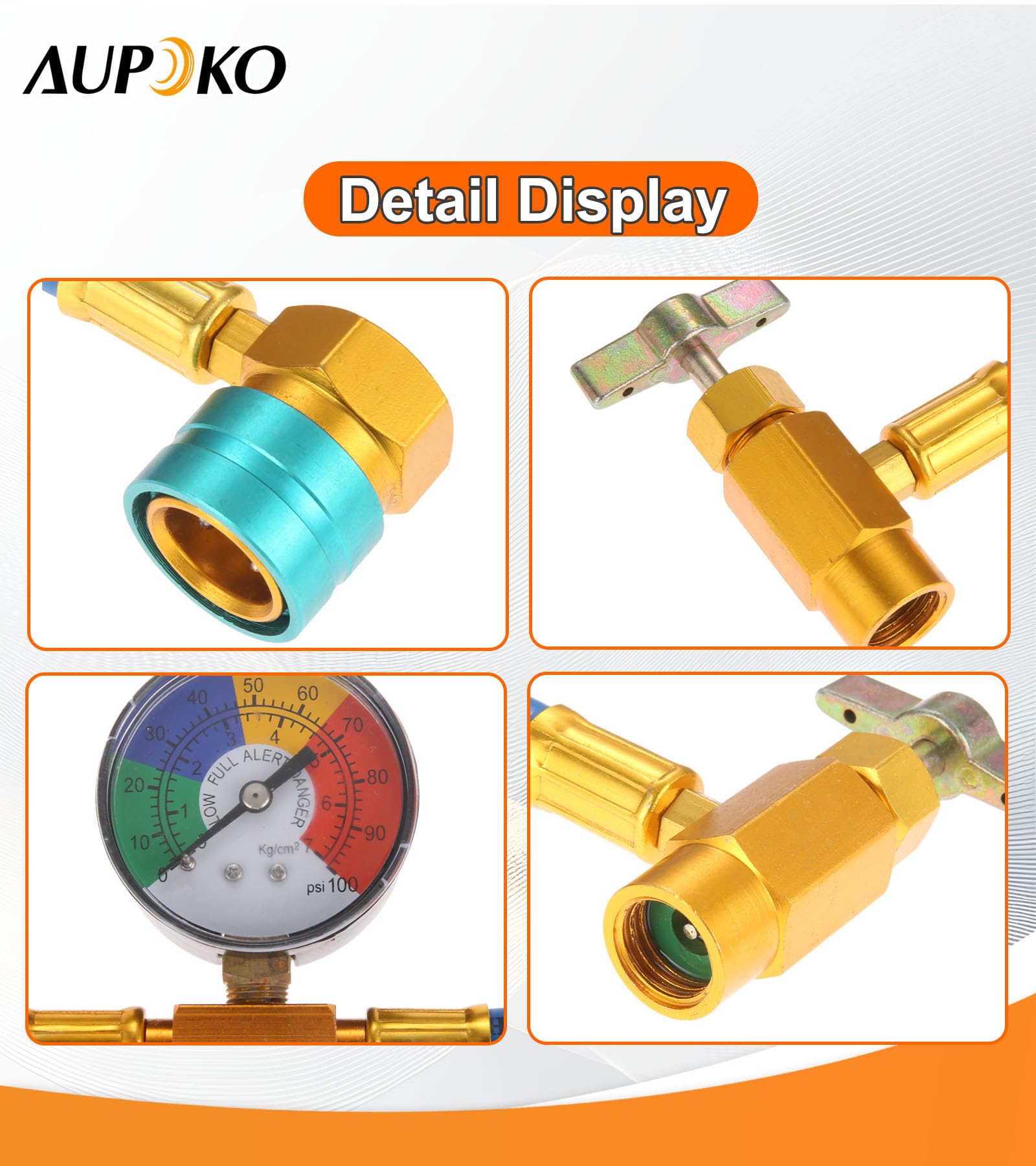 Aupoko R1234YF R1234YF - Kit per tubo di ricarica refrigerante Acme a sinistra per auto e casa A/C Refrigerant System R1234YF Low Side Quick Coupler e manometro per auto e casa A/C Refrigerant System