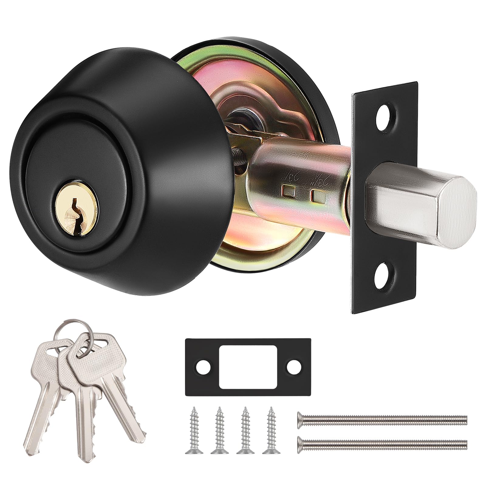 Entrance Deadbolt Lock Set with Keys, Single Cylinder Deadbolt, Invisible Latching Lock for Bedroom, Bathroom (Black)