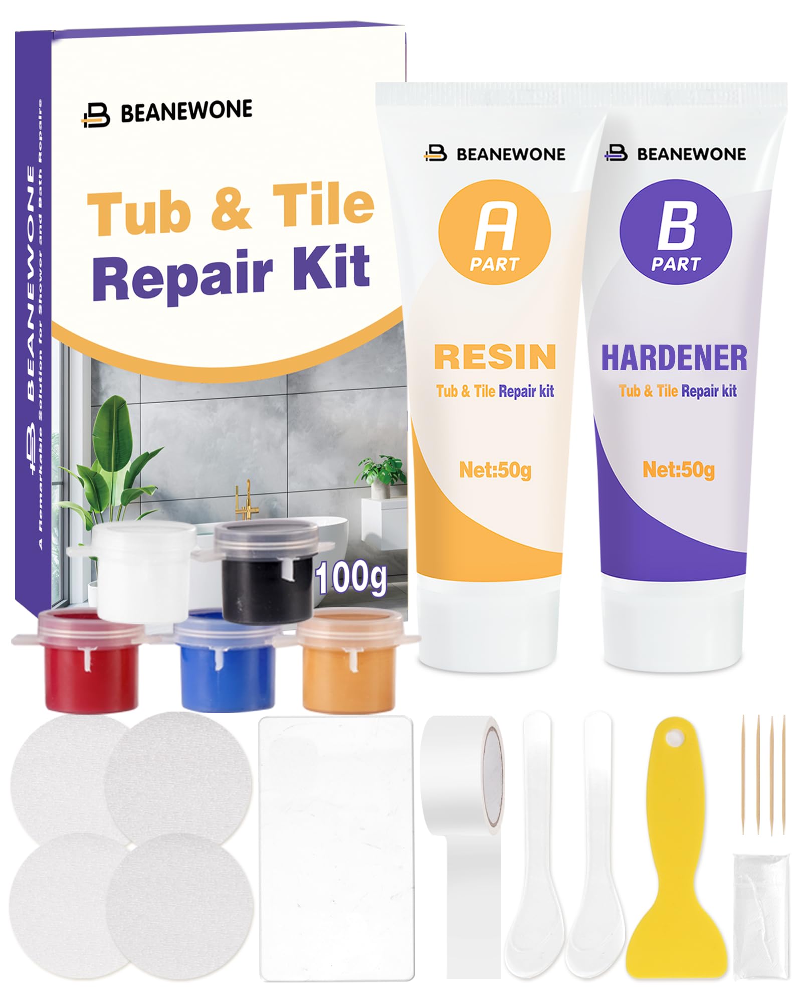 Kit Riparazione Piastrelle, Kit Riparazione Vasca da Bagno per la Riparazione di Scheggiature, Ammaccature, Scalfitture e Crepe Negli Infissi in Gres Porcellanato e Ceramica (Multi Colori)