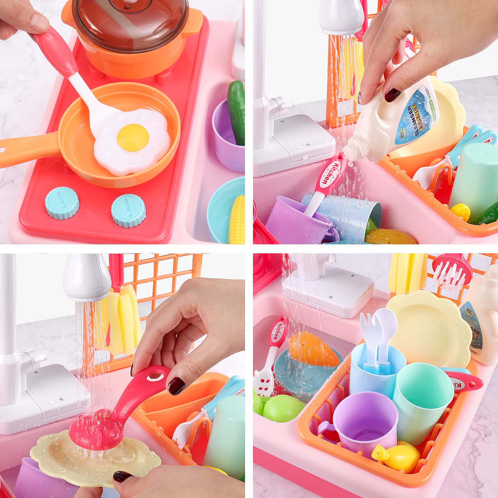 Diealles Shine Juguetes de Cocina, Juguetes para Fregadero de Cocina Lavaplatos Eléctrico Playhouse, con Canal, lavaplatos, Fregadero, Juegos de rol para niños, Regalo de imitación para niños (Rosa)