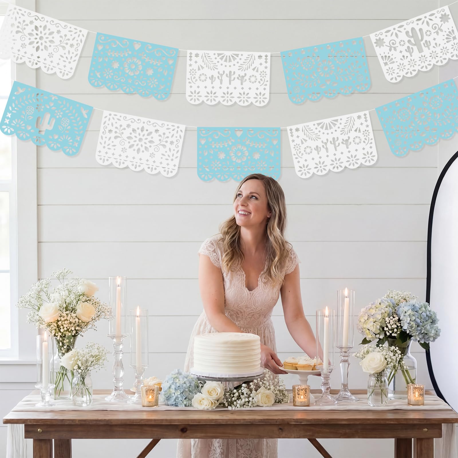 Tiamon Paquete de 4 guirnaldas de papel picado, decoraciones de fiesta mexicana de plástico para fiestas, Cielito Lindo Cinco de Mayo, baby shower, Día de Muertos, decoración colgante para interiores