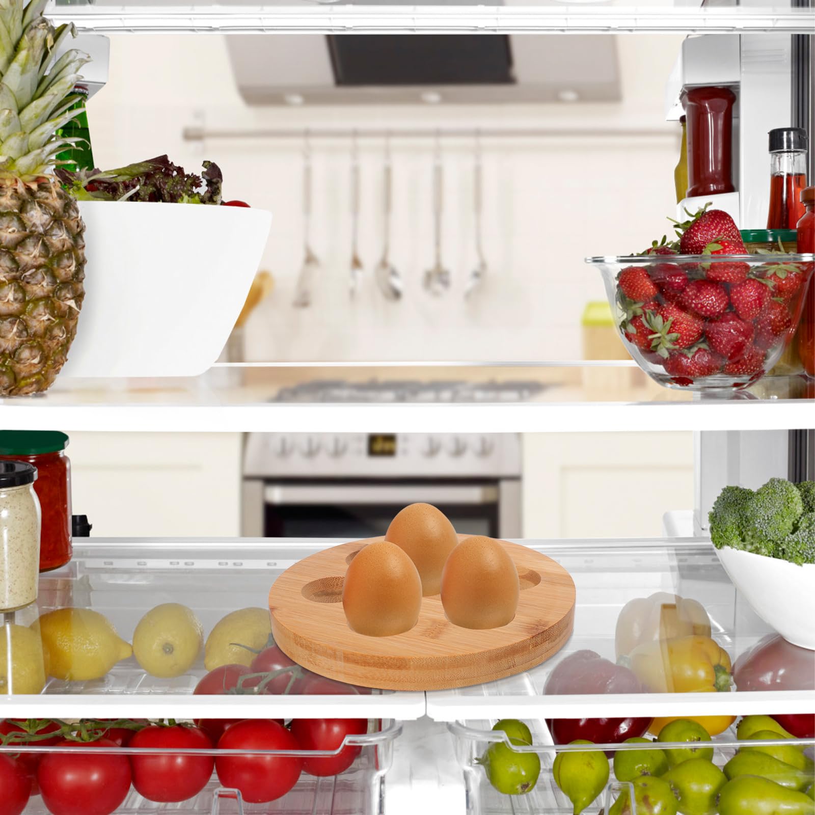 Bandeja de Huevos de Madera de Acacia 7 Agujeros para Refrigerador y Encimera Base Antideslizante, Porta Huevos para Cocina Organizada, Soporte Rústico para Exhibición
