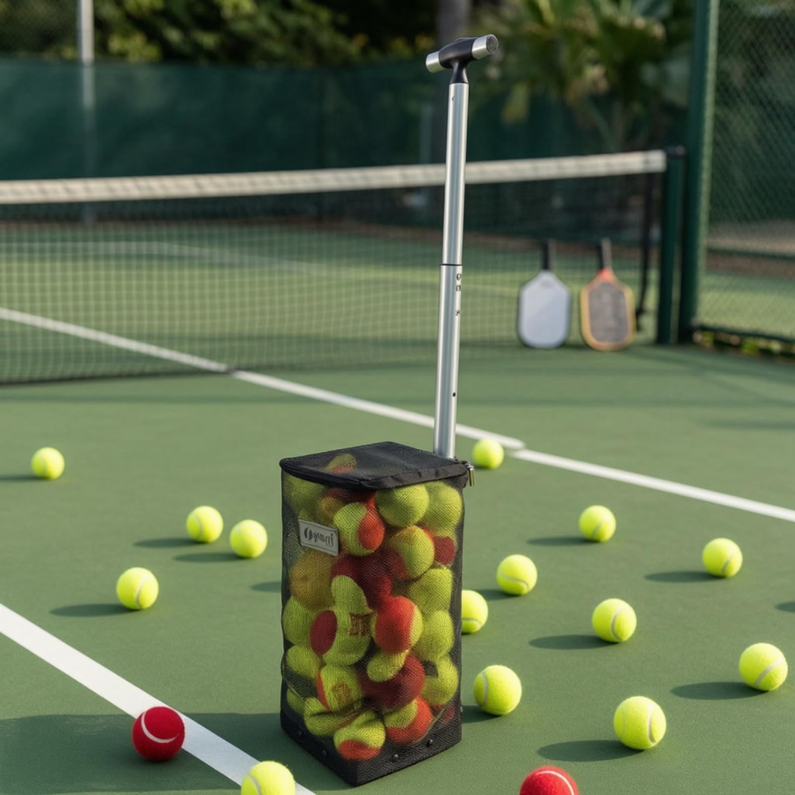 Qianly Cesto Raccogli Palline con Manico Salvaspazio Cesto Raccoglipalline con Manico Durevole Attrezzatura per Tennisti, Allenamento