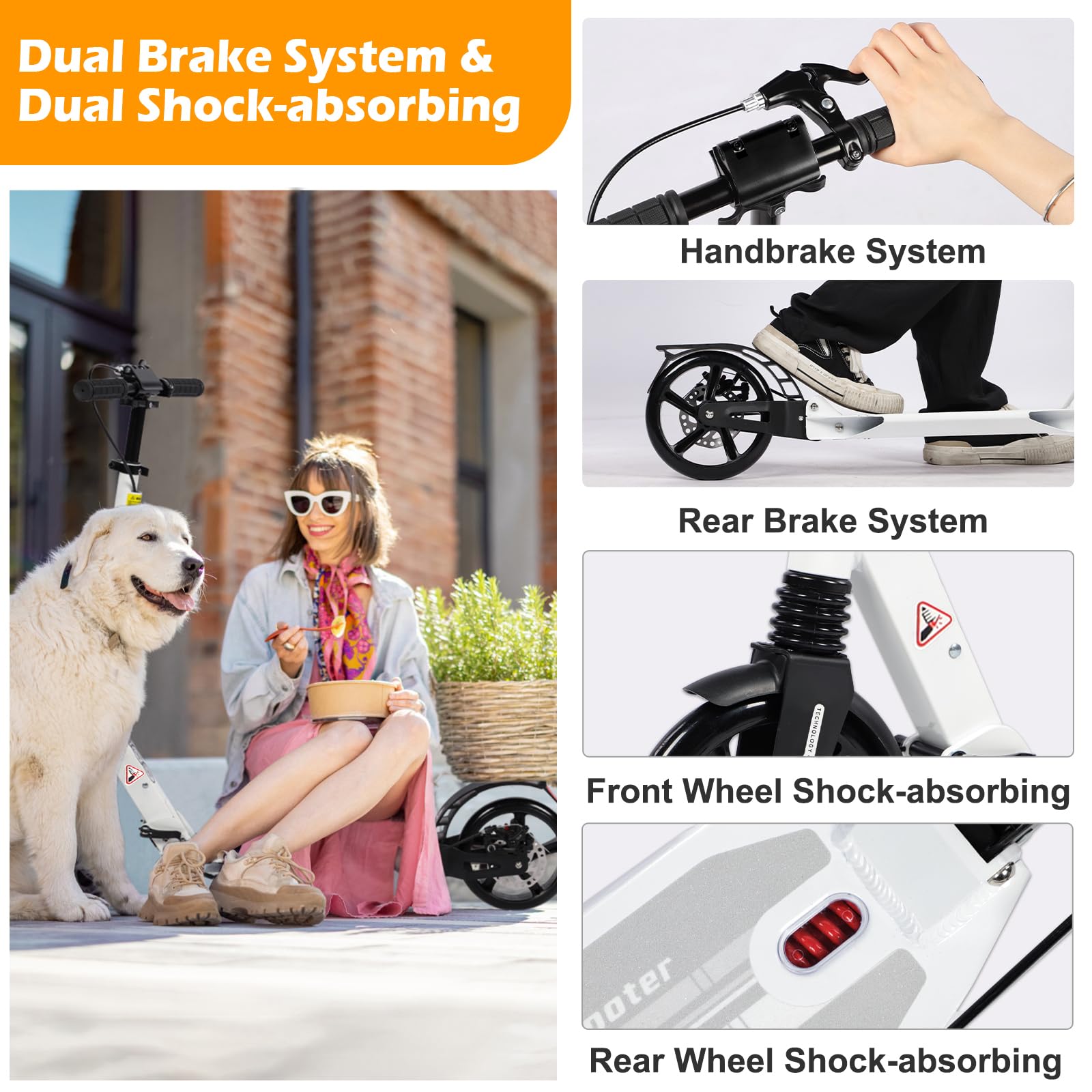 Patinete Plegable para Adultos con Ruedas 200 mm Frenos Disco Altura Ajustable