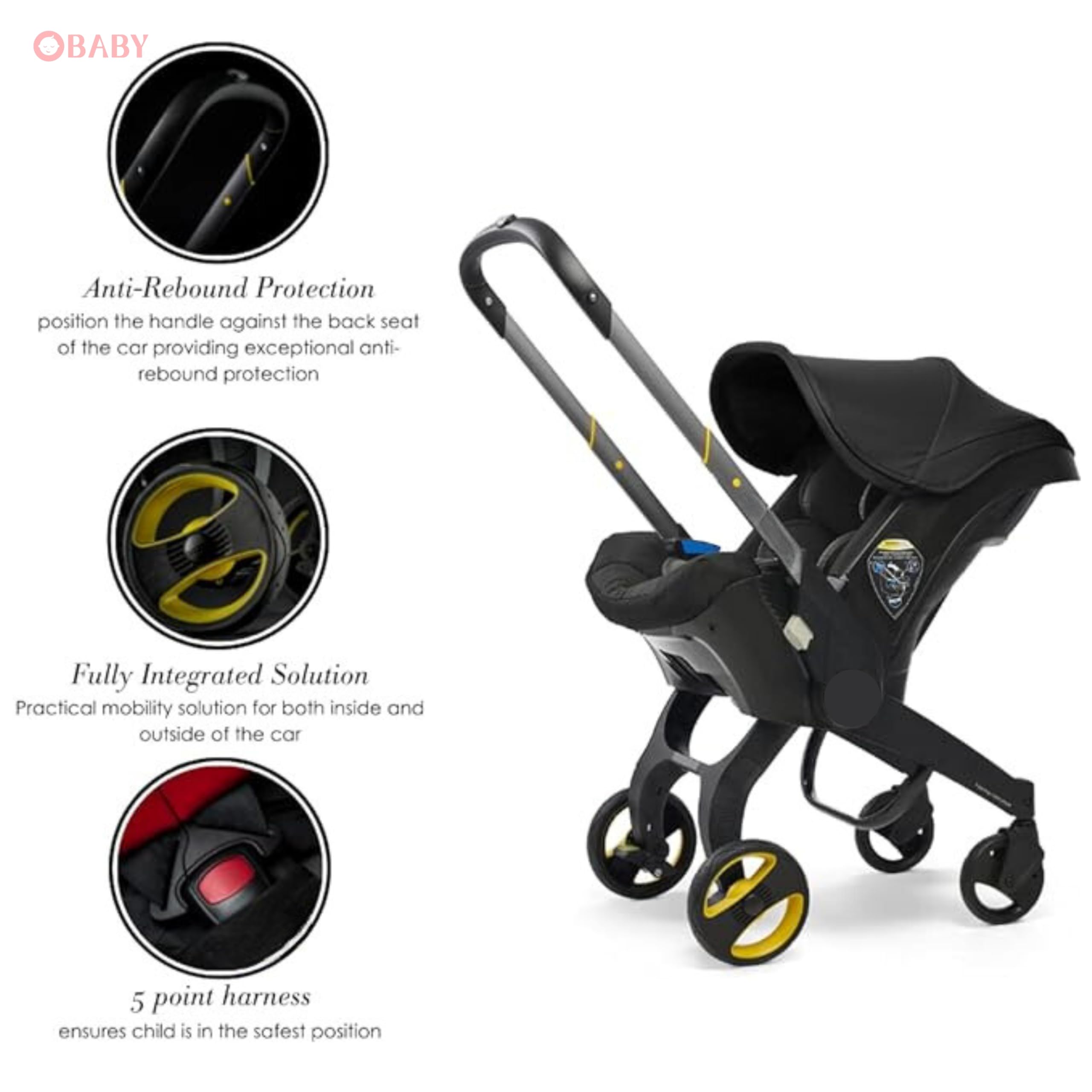 OBABY Car Seat/Travel Stroller/Convertible/Adjustable seat/ 5 Point Safety Harness/Ergonomic/Foldable Reclining seat/Multi-Position Stroller for New Born and Toddler - Image 5 thumbnail