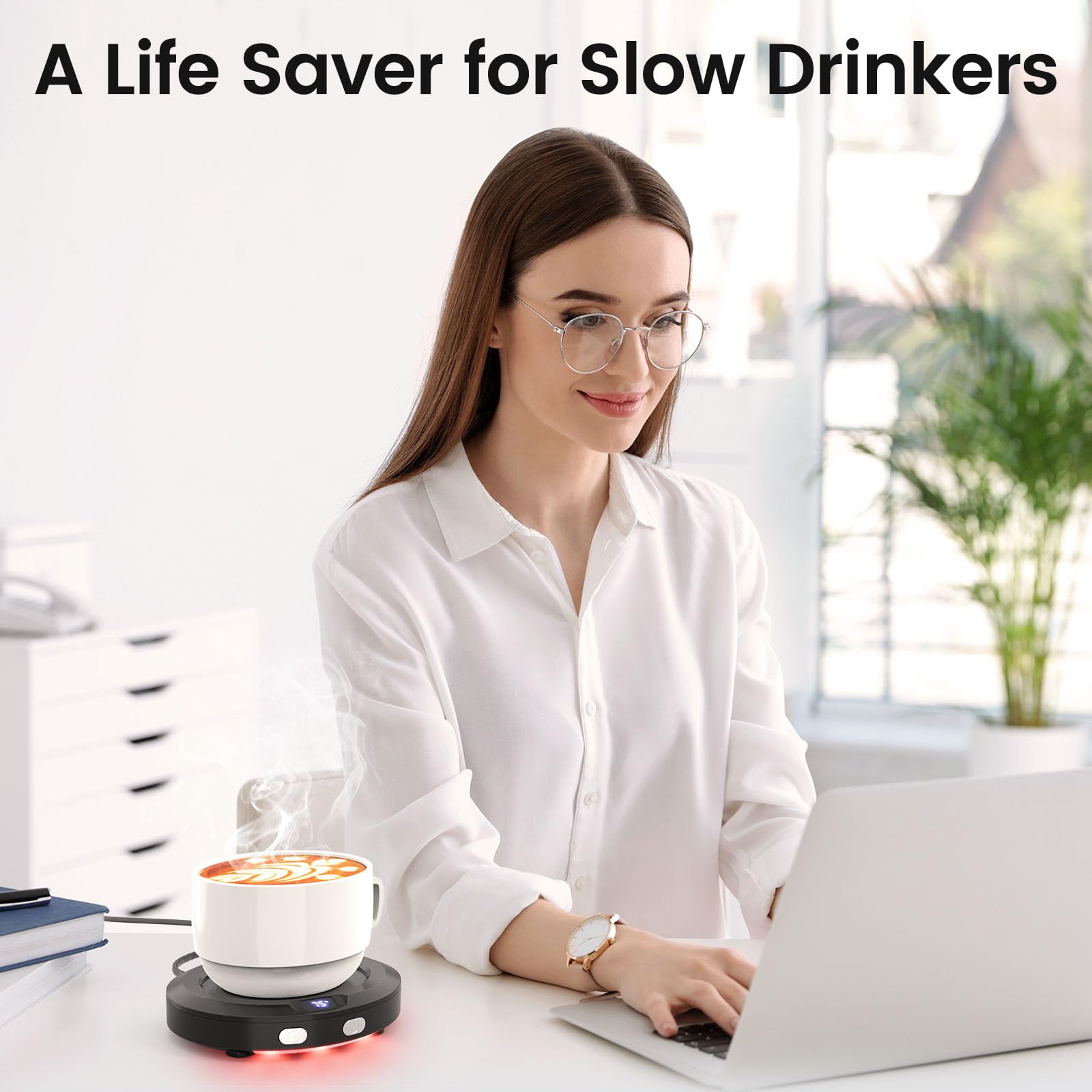 Accwork Mini Calentador de Taza Café, Calentador de Bebidas Calienta Leche, Té con 3 Modos de Temperatura, 2-12H Apagado Automático, Calentador de Café para Oficina, Hogar