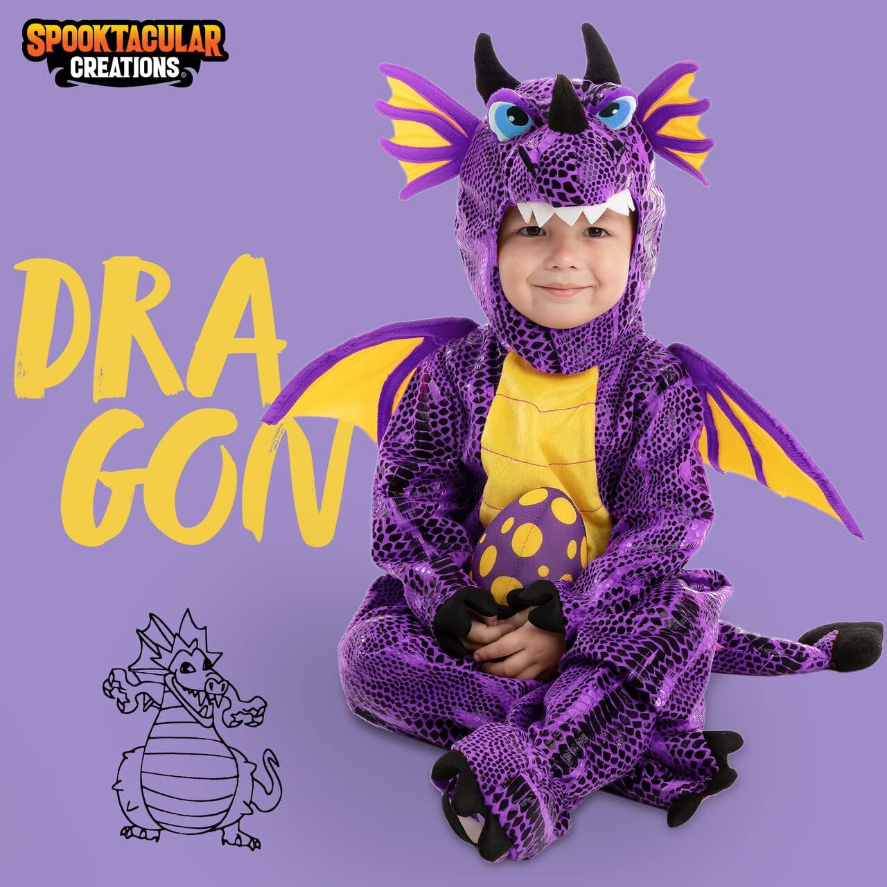Spooktacular Creations Kostium smoka na Halloween, kostium dinozaura dla dzieci ze skrzydłami jajka dla malucha przebranie na imprezę