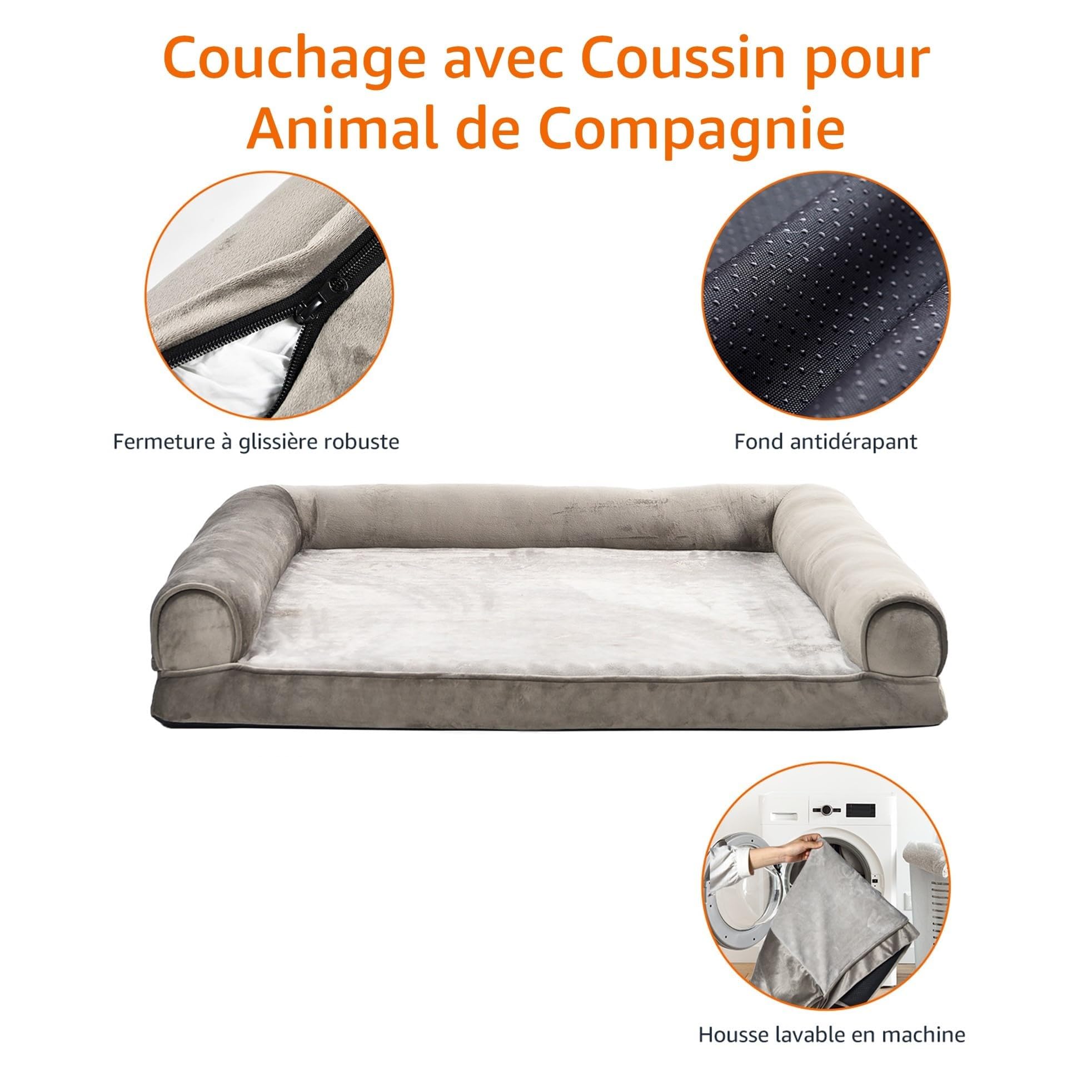 Amazon Basics Lit extra large avec soutien en forme de U pour chien avec housse amovible et lavable, Taupe, 112 x 89 x 20 cm (L x W x H)