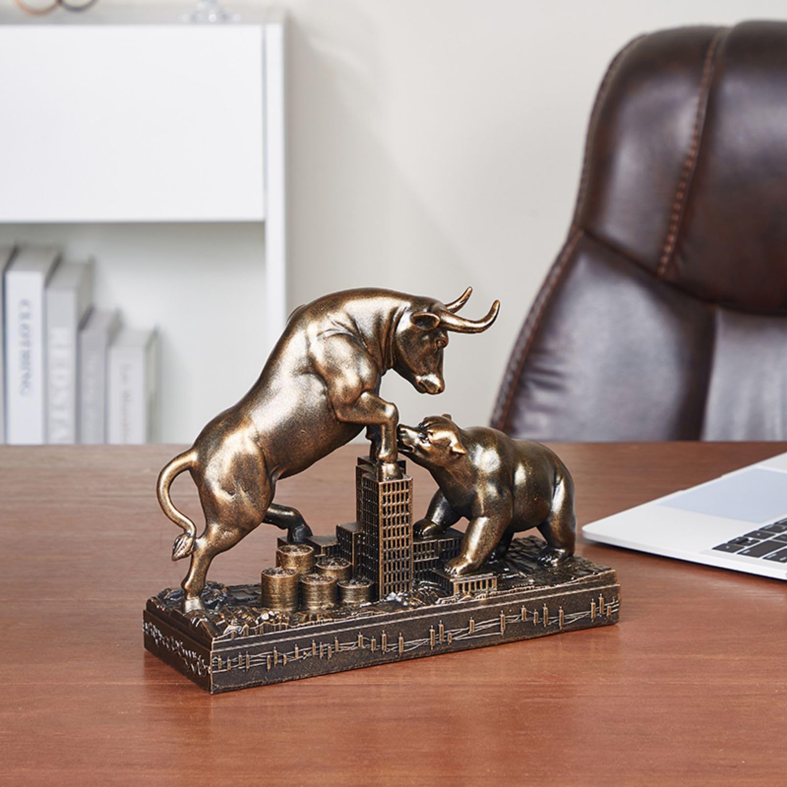 Cutfouwe Figura Decorativa de Toro y Oso para Oficina y Sala de Estar, Regalo Ideal para los Amantes de Las finanzas y entusiastas de la Bolsa,Bronce