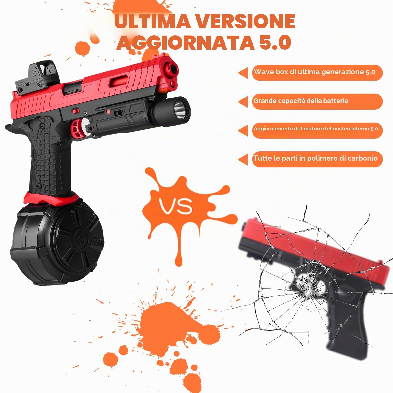 Giocattolo elettrico a gel Blaster X5, completamente automatico, include batteria e occhiali per gioco di squadra all'aperto, versione aggiornata JM-X2, per bambini dai 14 anni in su, rosso