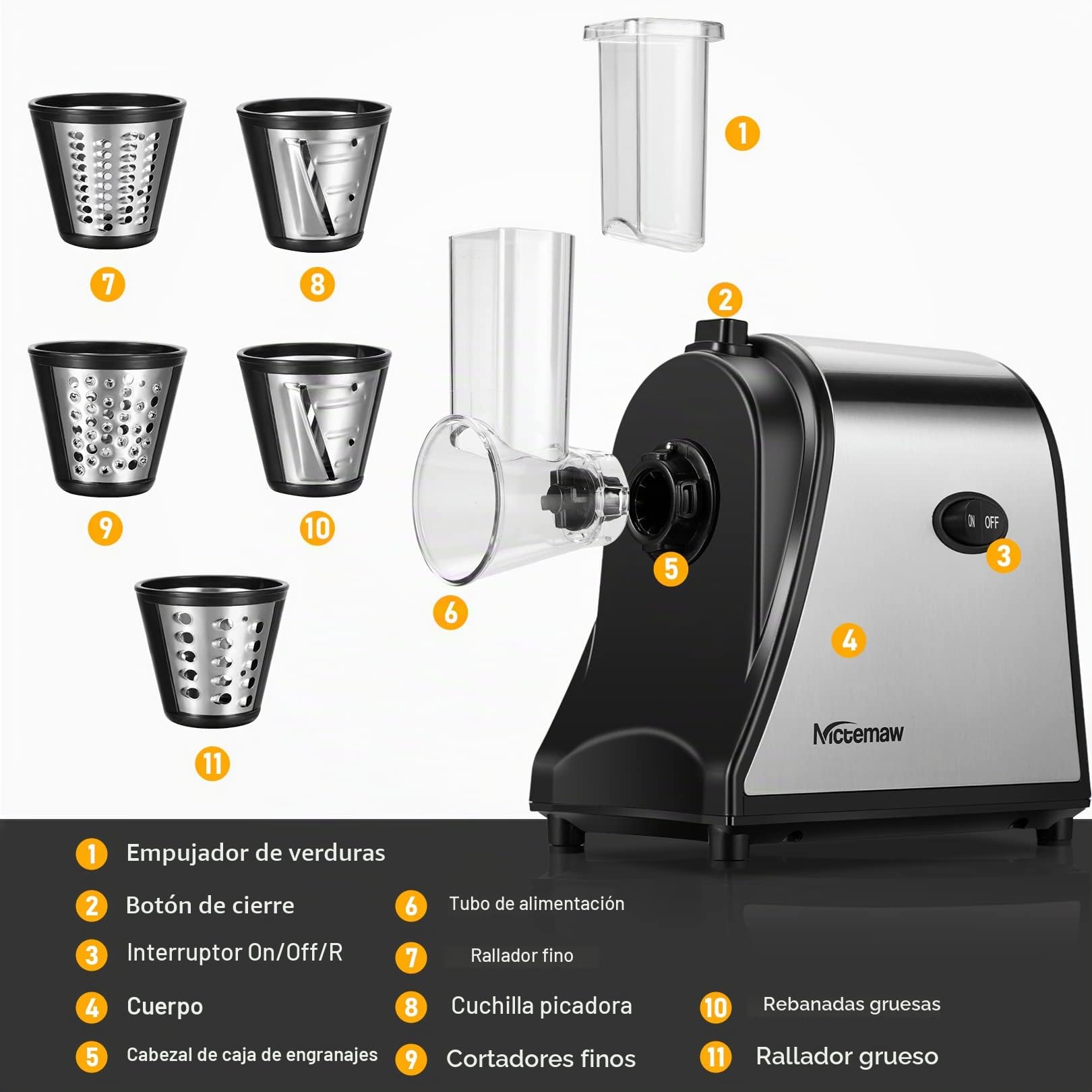 Cortador de verduras eléctrico de acero inoxidable 250 W para verduras de cocina con 5 tambores de corte