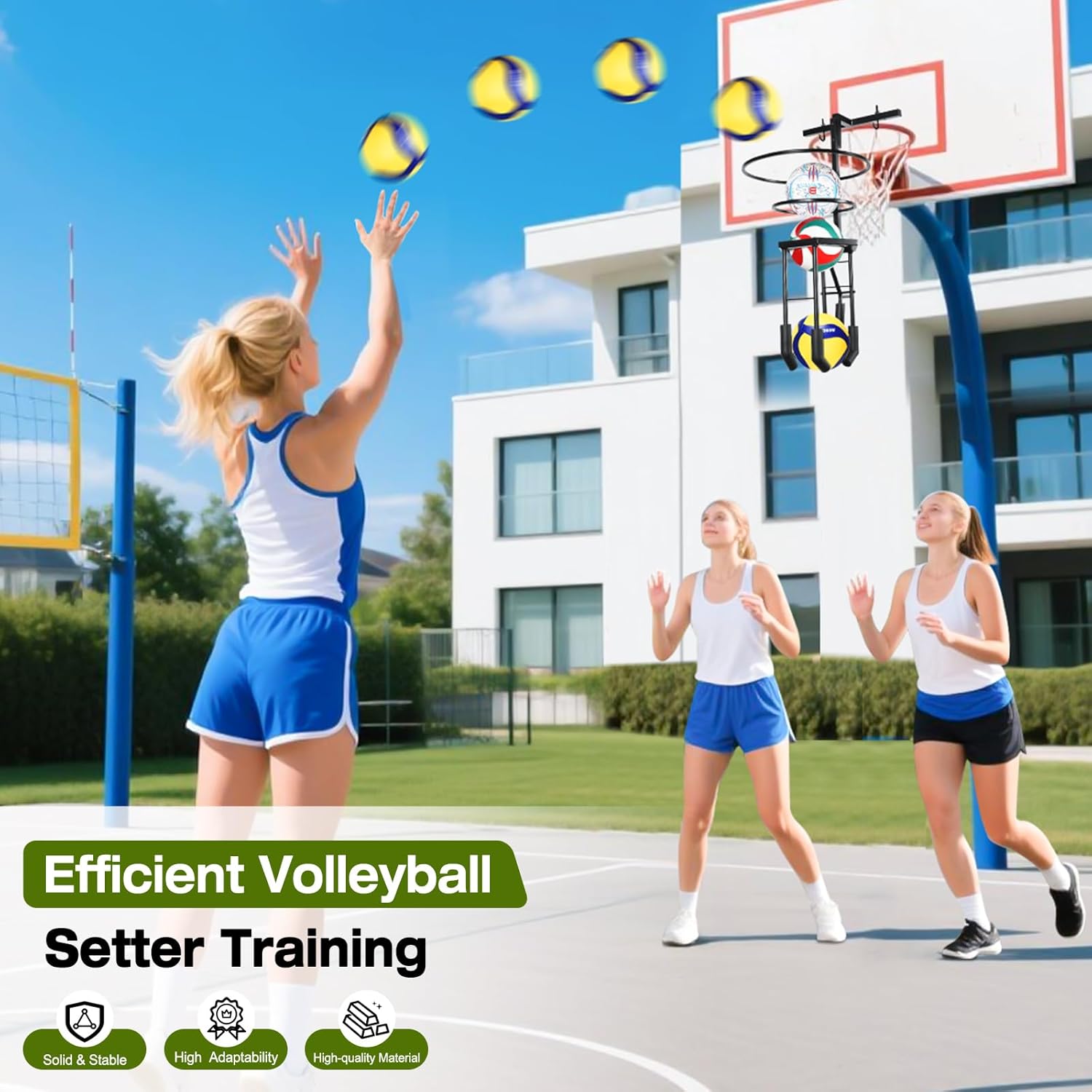 Multi-functional Automatic Volleyball Training Equipment Aid, Volleyball Spike Serve Trainer for Volleyball Hitting Trainer, Height Adjustable Volleyball Rebounder Practice Setter Training Equipment