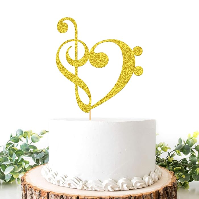 Buy Helewilk Music Note Cake Topper, Gold Glitter Musical Theme / Baby