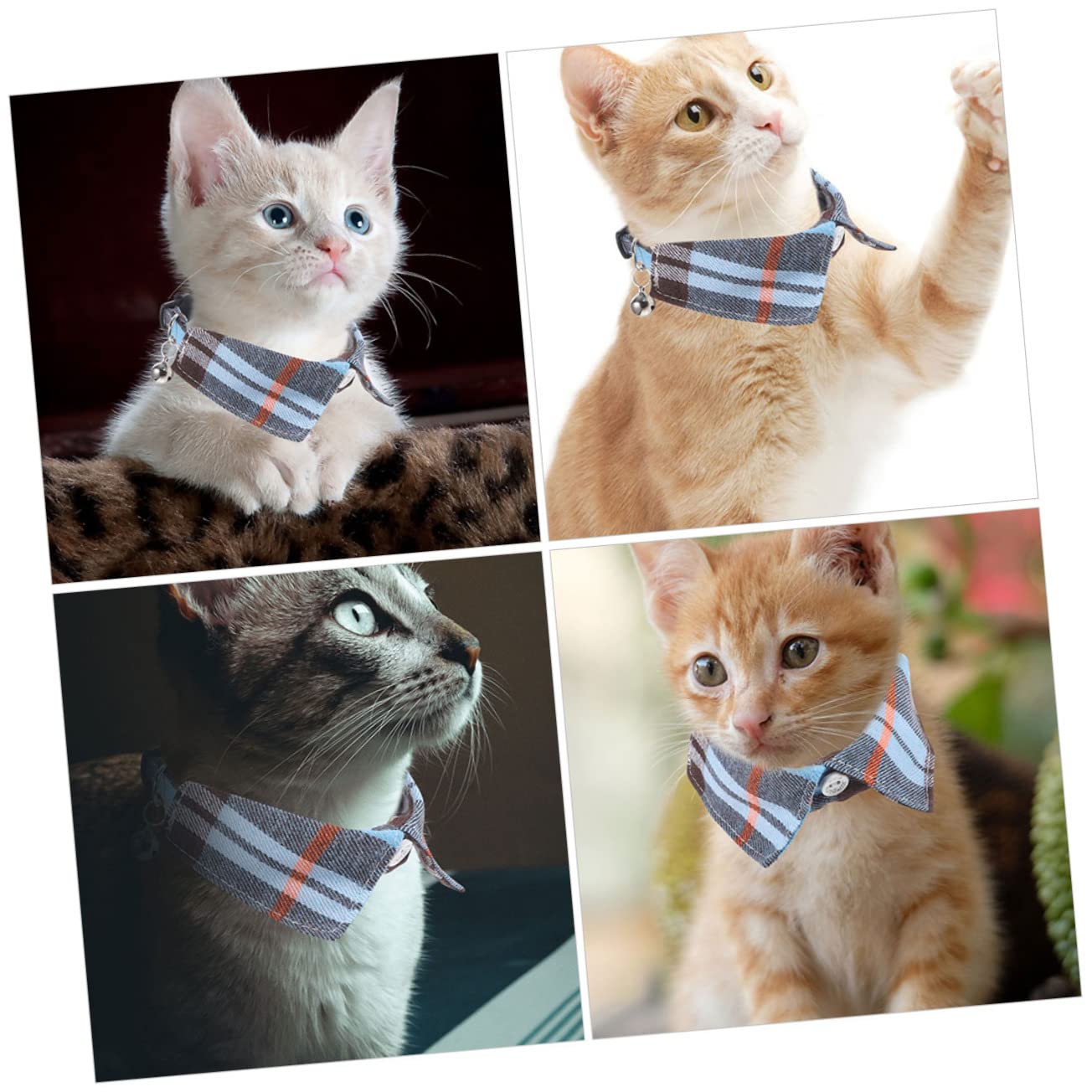 Toddmomy 8pièces Collier pour Chat avec Clochette Et Nœud Décoratif Réglable Et Sécurisé Motif à Carreaux pour Fêtes Photos