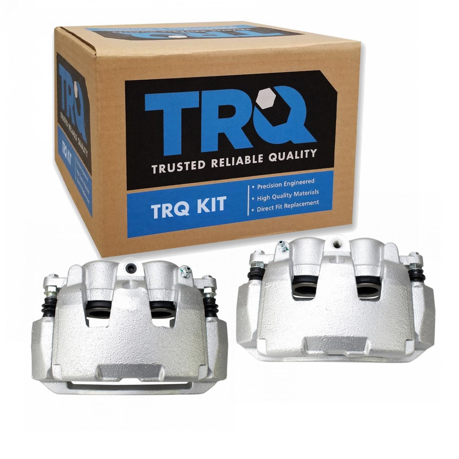 TRQ Front Brake Caliper Set Zinc Coated Brackets Hardware