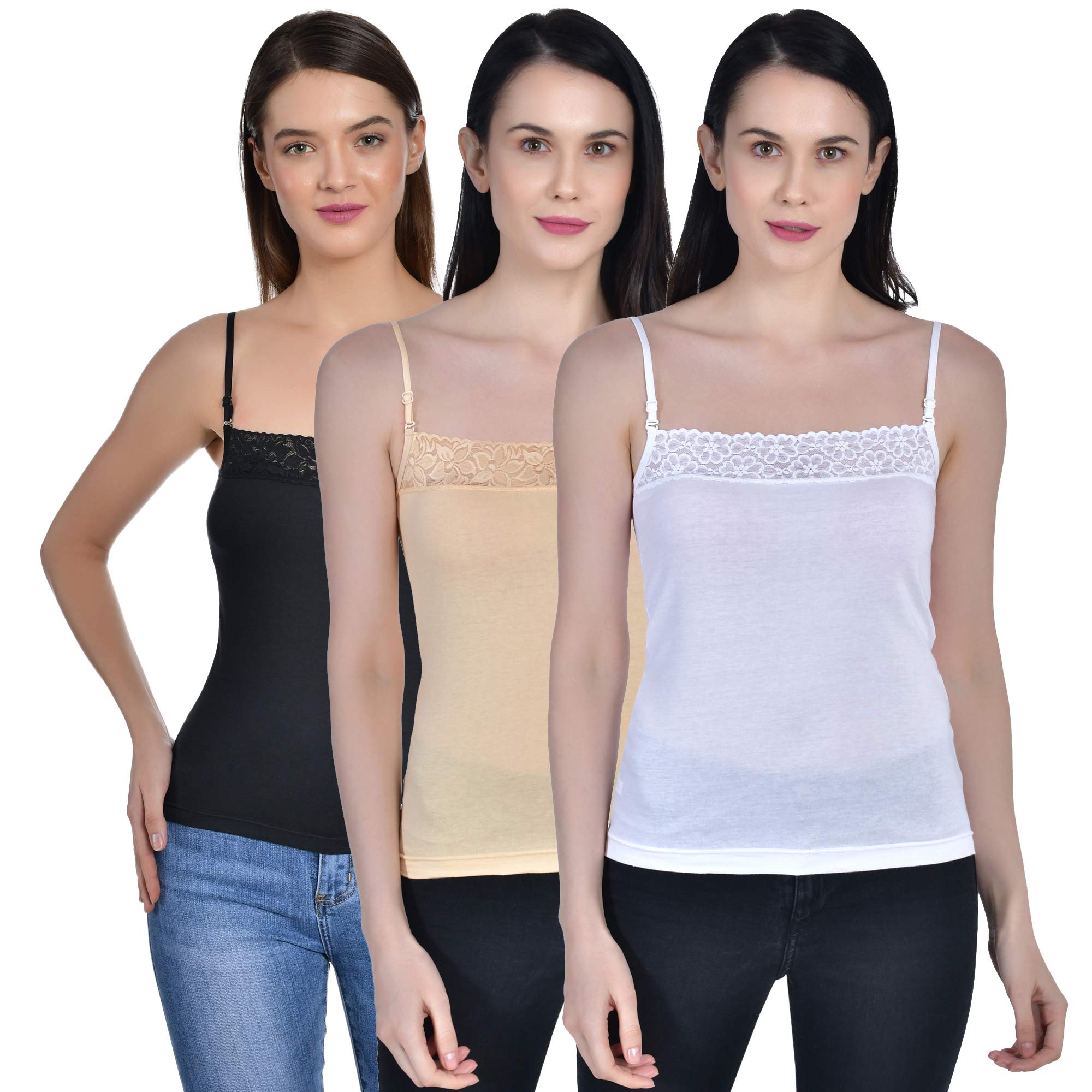 aimly Women's Cotton Lace Spaghetti Slip Camisol Pack of 3-picture-16