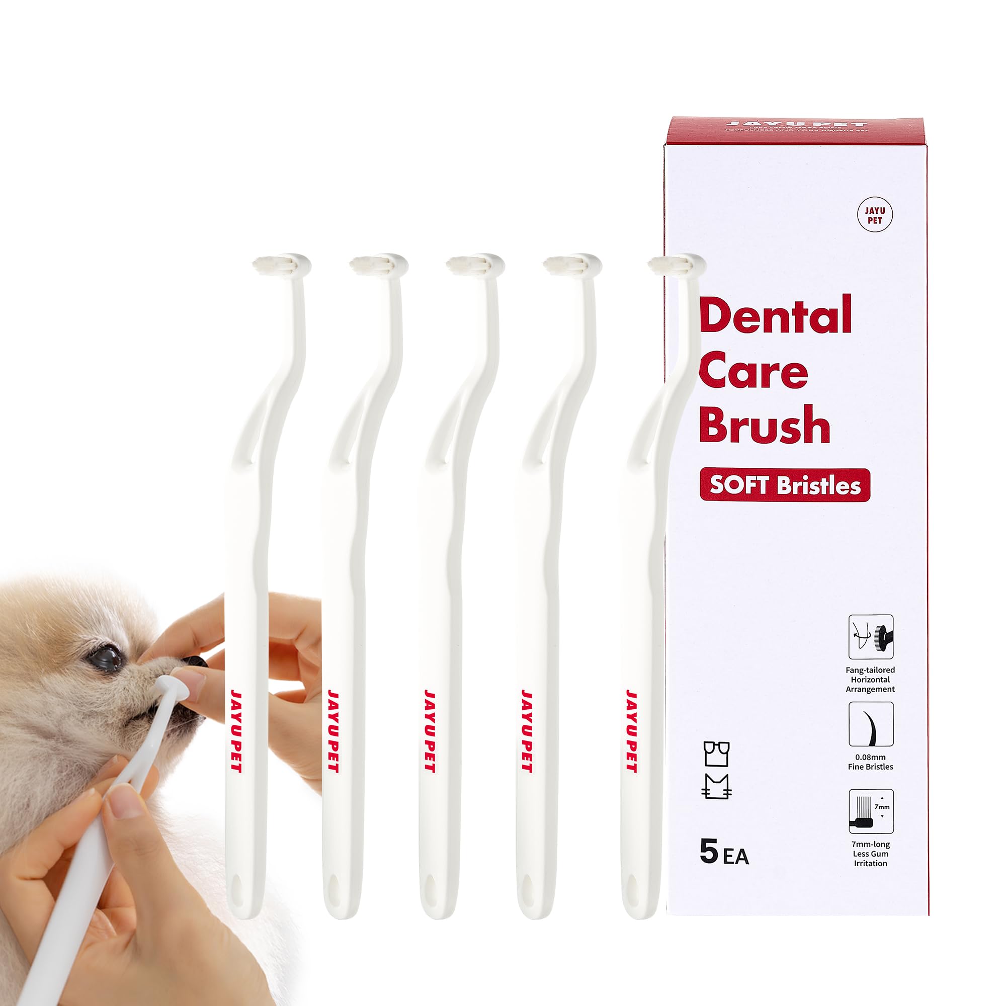 JAYU PET Dental Care Brush (Soft Bristles) 5ea - Dog Toothbrush, Cat Toothbrush, Dental Care for Kitten and Small Dogs, Removing Old Plaque and Tartar, Cat Teeth Brushing & Easy Cleaning