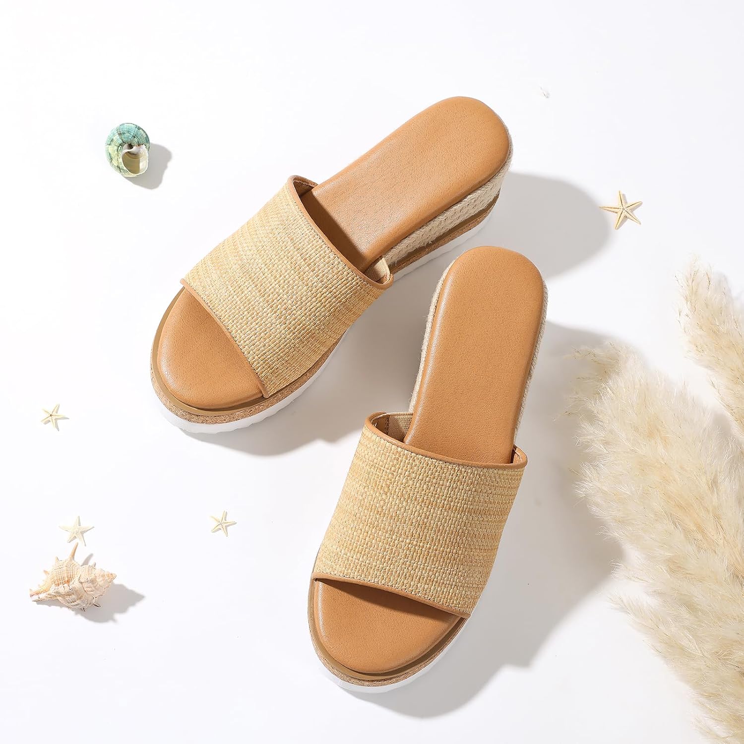 mikarka Slip On Wedge Sandals for Women, Open Toe Resort Platform Sandals Comfortable Beach Sandals Slide Espadrilles Wedges Dressy Summer Sandals Mules image 4