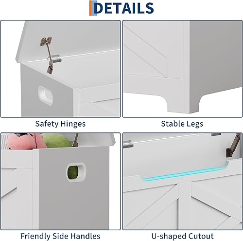 Miniatura 23 de GAOMON Baúl de almacenamiento, baúl de almacenamiento de madera con marco de metal, banco de zapatos de entrada con cojín, organizador de Marrón