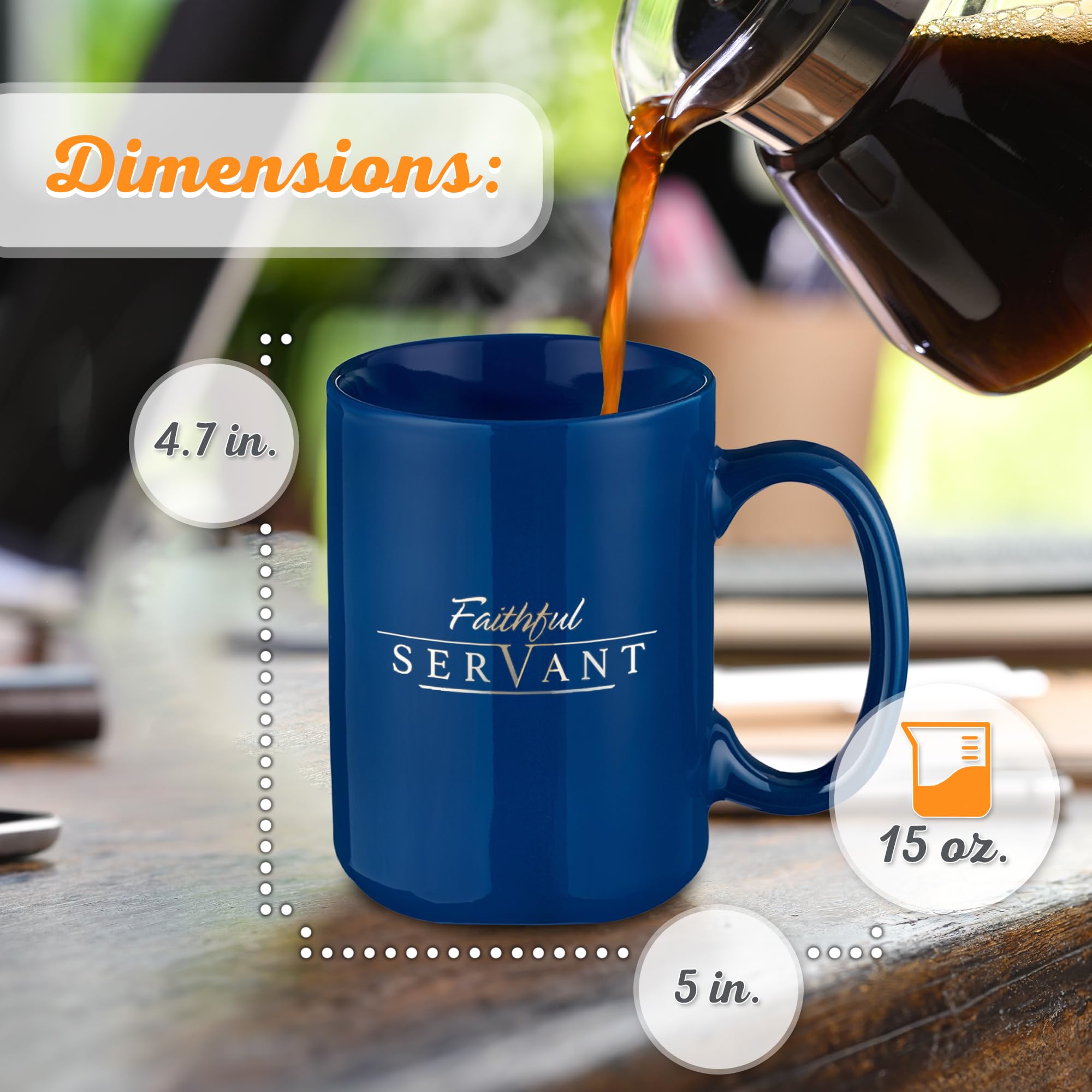 Christian Art Gifts Mug - Be Strong Faithful Servant, Navy Blue