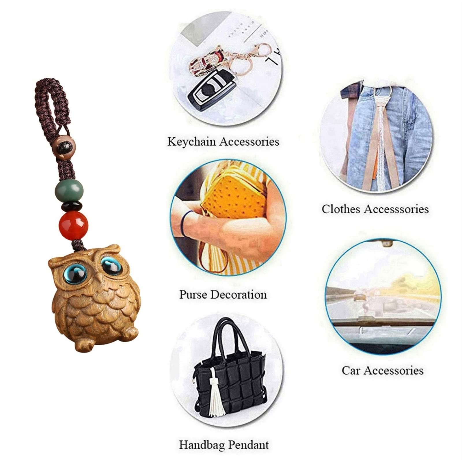 Anhänger Schlüsselanhänger Niedlicher 3D-Schlüsselanhänger in Kawaii-Eulenform, Tier-Schlüsselanhänger aus Holz mit handgewebtem Schlüsselband, Taschenanhänger