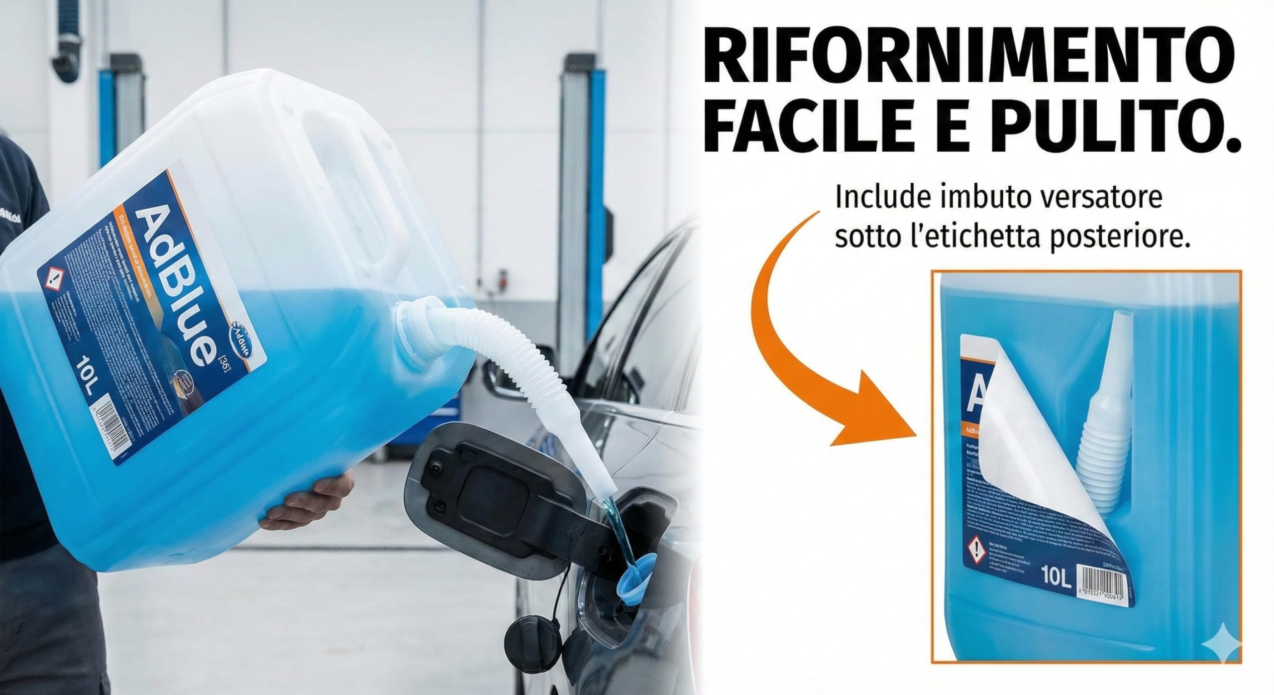 LUBRIALPHA Additivo AdBlue Tanica 10 Litri per Motori Diesel Euro 4 5 6 con Tecnologia SCR - Alta Purezza - Conforme ISO 22241 - Imbuto Versatore Incluso - Rifornimento Facile per Veicoli