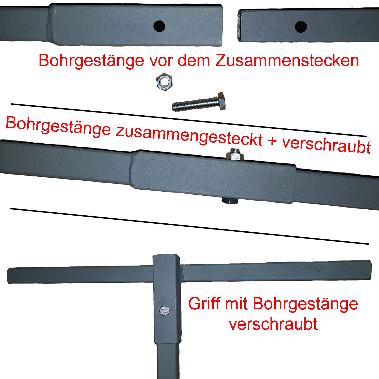 8m Erdbohrer mit 120mm Bohrkopf -VERLÄNGERBAR- auch als Brunnenbohrer, Handerdbohrer, Erdlochbohrer, Brunnenbohrgerät, Pflanzbohrer, Zaunbohrer, Pfahlbohrer UVM. einsetzbar ! Made in Germany