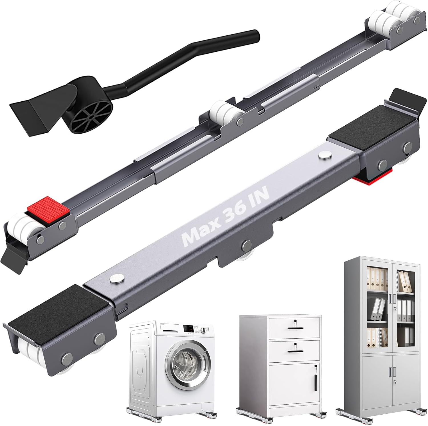 Appliance Rollers Heavy Duty,Max 36inch Extendable Appliance Sliders with Anti-Slip Column Feet & Lifter Lever Tool,Easily Move Washer,Dryer Machines,Furniture, Refrigerators Base Stand Up to 1322Lbs