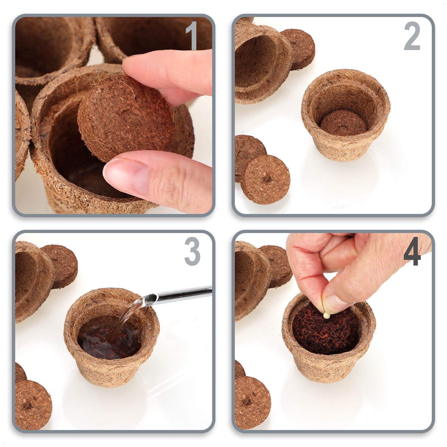com-four® 20-teiliges Kokosanzucht-Set - biologisch abbaubare Kokosscheiben im Topf - Anzuchthilfe aus 10 Quelltabs und 10 Töpfen - Pflanzschalen aus Kokosfaser - Anzuchtunterstützung für Samen