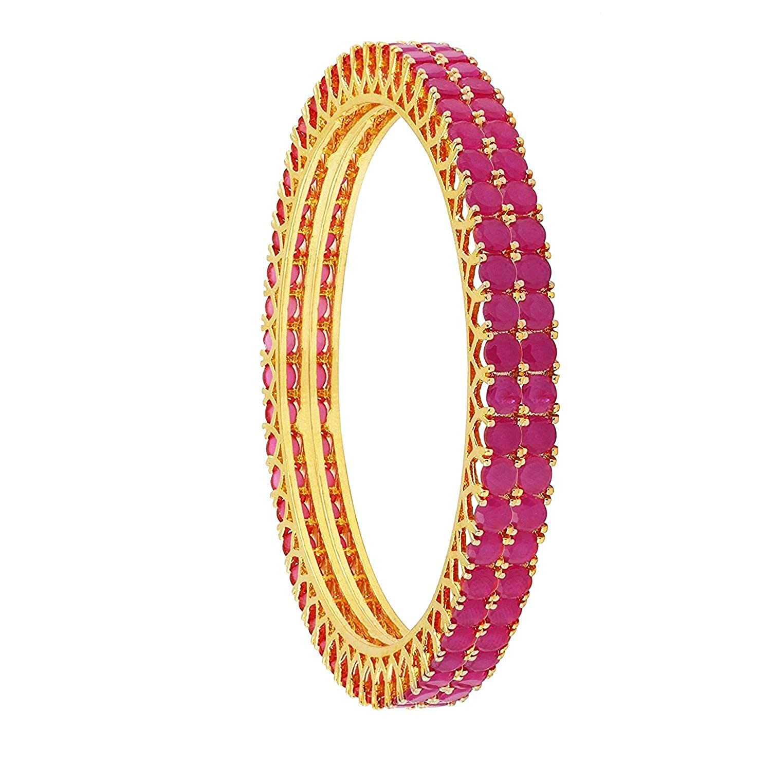 JEWELOPIA Elegant Ruby Studded Gemstone Bangles 18k Gold Plated 2 PCs Handcrafted Round Solitaire AD Bangles Set for Women & Girls (2-6) (2-4) (B09V15JHXT) Amazon Price History, Amazon Price Tracker