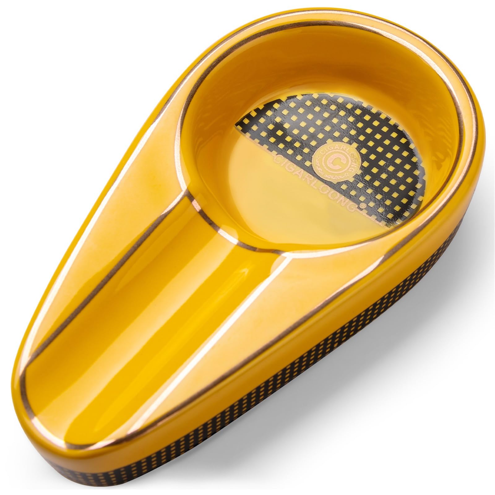 Cigarloong Yellow Cigar Ashtray Single Classic Ceramic Ashtray Outdoor Or Indoor Use (Colour: )