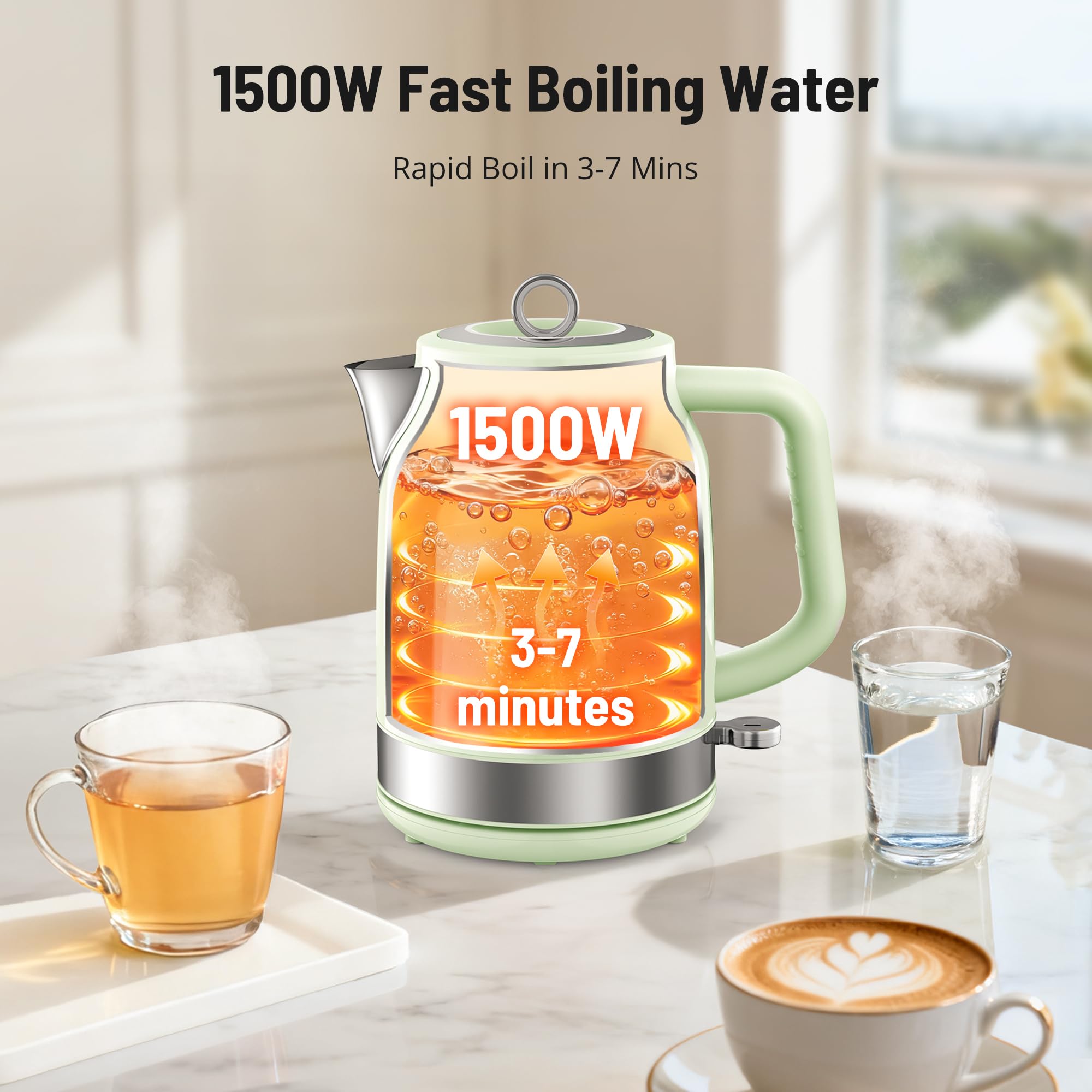 Retro Electric Kettle, PARIS RHÔNE 1.7L Hot Tea Kettle with Thermometer, 1500W Fast Heating, Cordless Design, LED Indicator, Auto Shut-Off & Boil Dry Protection