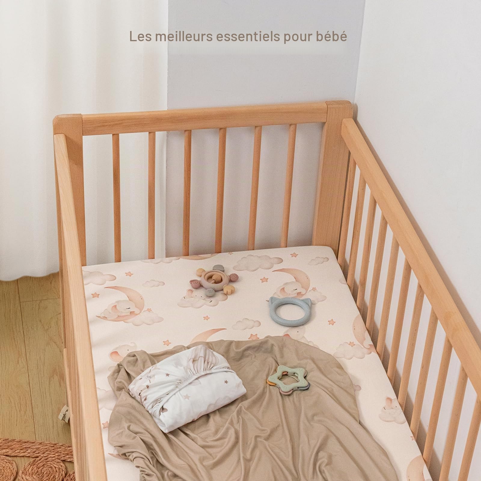 Drap Housse 60x120 Lit Bébé – Lot de 3 Drap Housse Bébé en Microfibre Respirante Drap Lit Bébé Ajustable avec Élastique 360° pour Lit et Berceau Ballon Brun