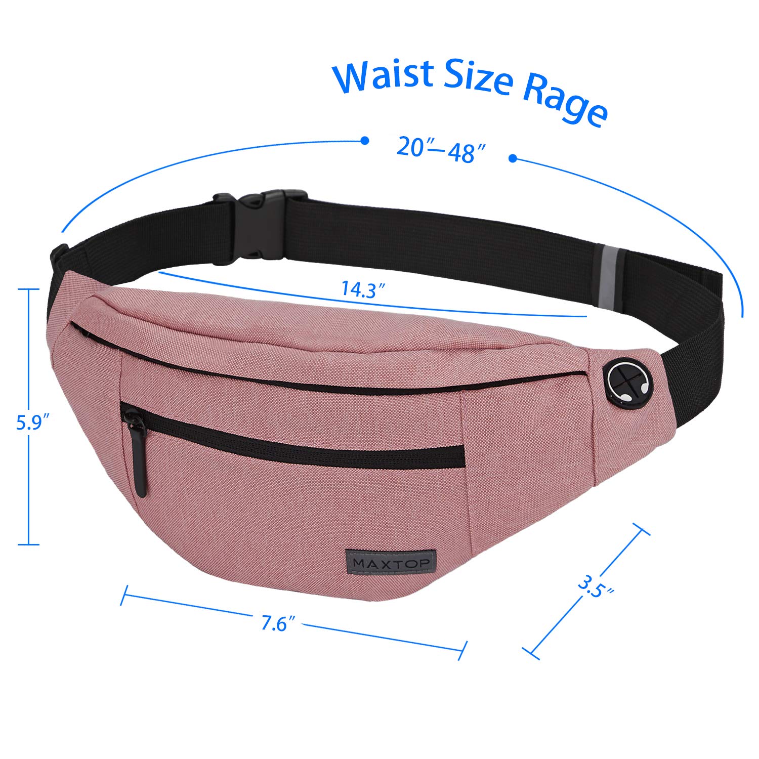 MAXTOP Marsupio grande per donna e uomo, marsupio con attacco per cuffie e 4 tasche con zip, cintura regolabile per ciclismo, corsa, jogging, viaggio, outdoor, allenamento