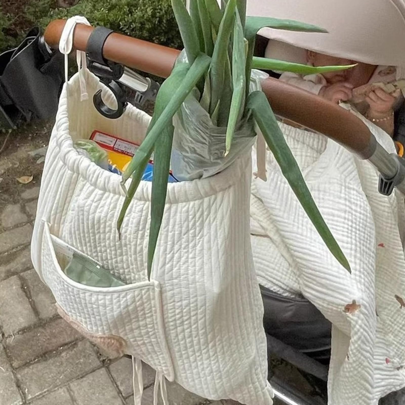 Borsa da appendere per passeggini e passeggini, borsa portaoggetti con orsetto ricamato, borsa multifunzionale organizer per pannolini