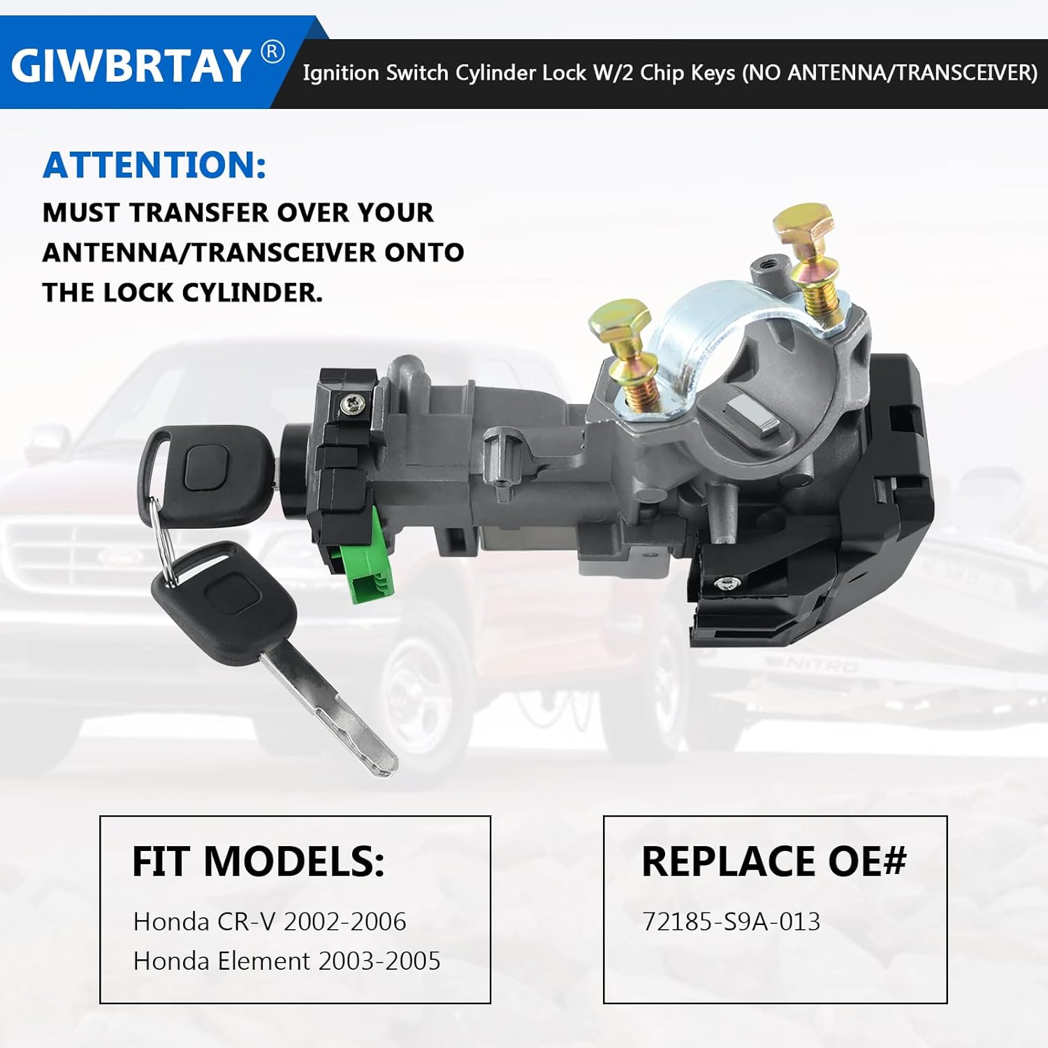 FITS 2002 2003 2004 2005 2006 Honda CRV, FITS Honda Element 2003 2004 2005 IGNITION LOCK CYLINDER & TWO DOOR LOCK CYLINDER SWITCH ASSEMBLY SET Auto Trans W/2 Chip KEYS 72185-S9A-013 (NO TRANSCEIVER)