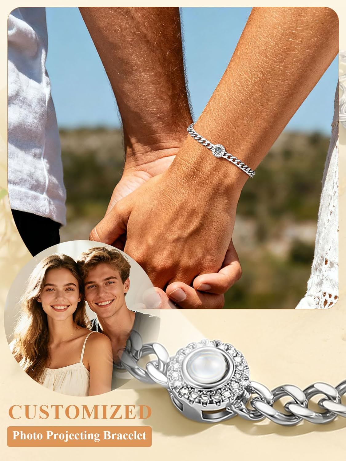 Custom4U Personalized Bracelet with Picture Inside, Silver/Gold Projection Photo Bracelet for Women, 5mm Width 16+5cm Length Brass Chain for Her Jewelry Gifts for Birthday, Anniversary - Image 5