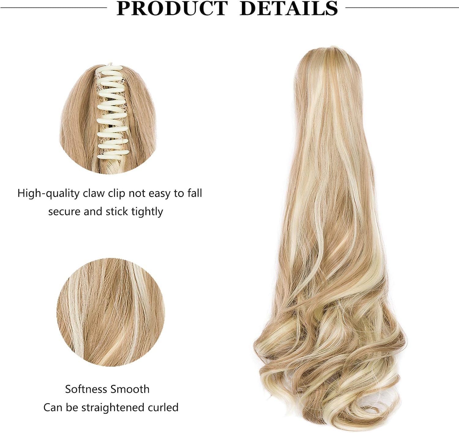 Cybelleza 18 inch Ponytail Extension Clip in Ponytail Hair Extensions Claw on Pony Tail Curly Jaw One Piece Synthetic Hair Wavy Hairpiece Long Natural for Women (Sandy Blonde & Bleach Blonde) - Image 4