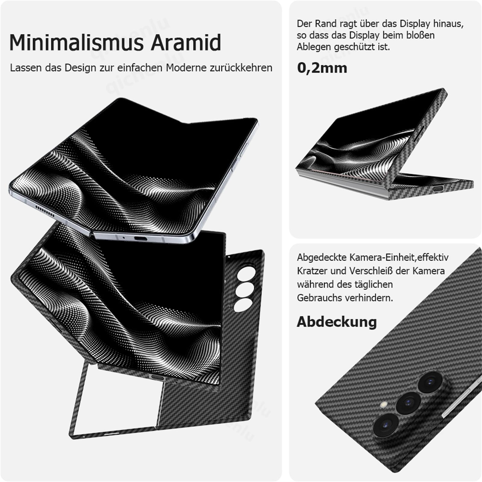 Kugelsicher Aramidfaser Aramid Hülle für Samsung Galaxy Z Fold 7,Extrem Stoßfest Ultraslim Backcover Case Hartschale mit Kamera Schutz - Schwarz
