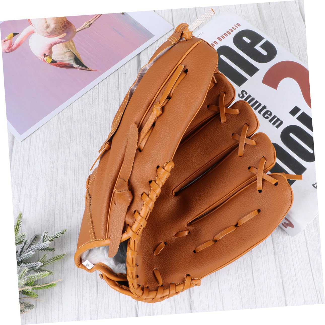 Yellow 10.5 Inch Left Hand Baseball Glove for Softball Outdoor Team Sports | PVC Construction, Basket Weave Webbings, Flex-Action Heel, Adjustable Binding Strap, Faux Fur Lined Interior