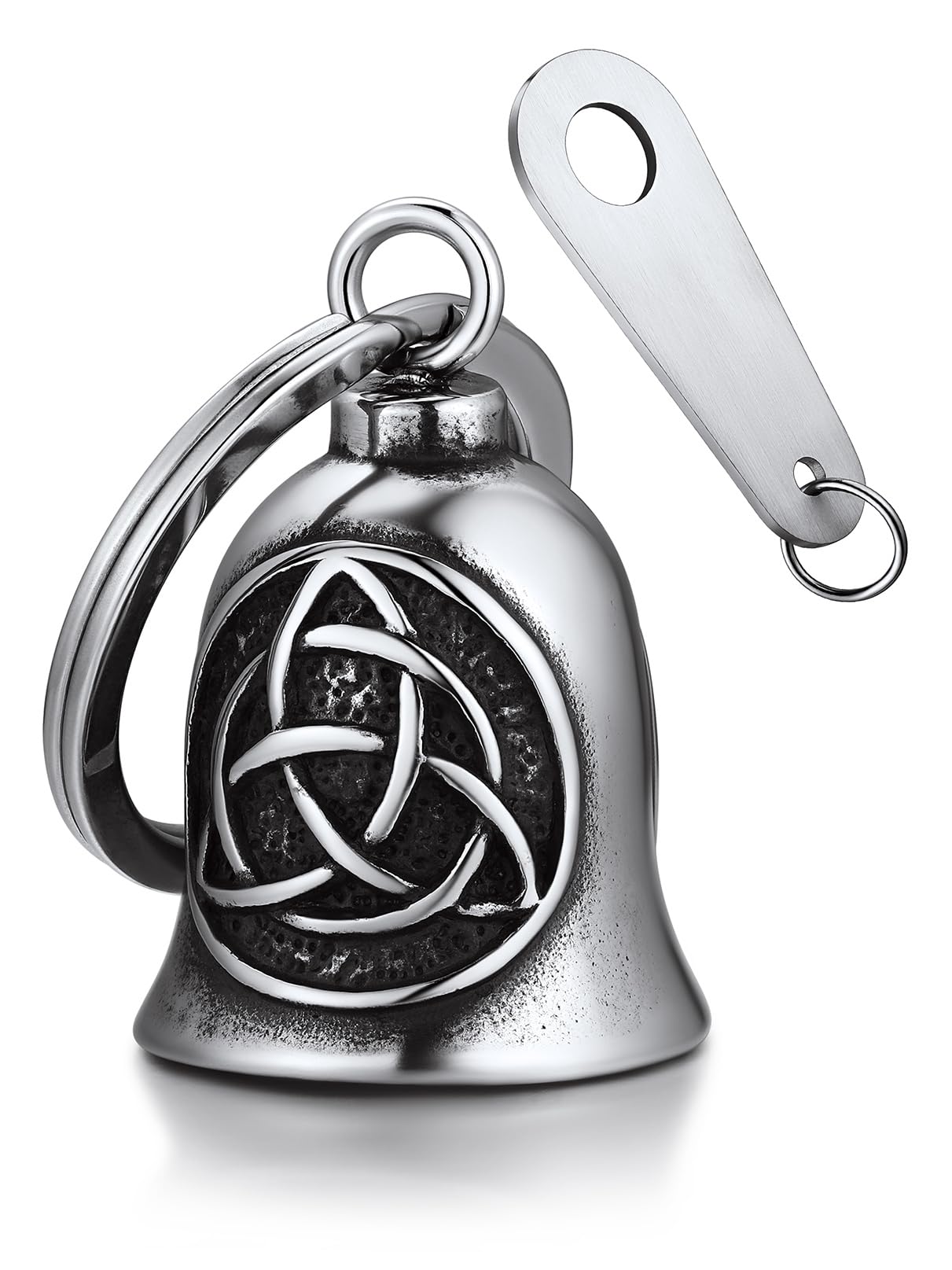Bandmax Schlüsselanhänger Männer Trinity Keltischer Knoten Motorrad Glocke Edelstahl Schutzglocke Herren Fahrradklingel Schlüsselhalter Glücksbringer Reitglocke Wikinger Schmuck für Papa