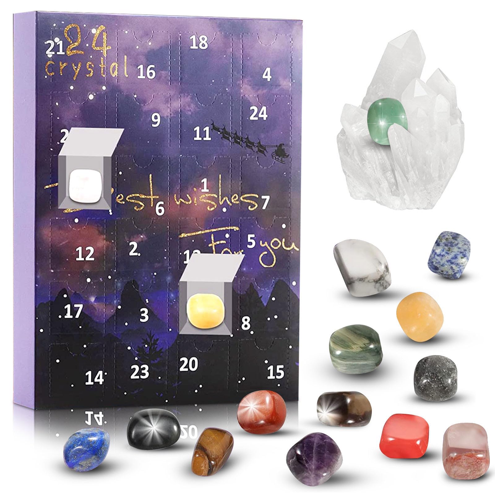 TONFON Advent Calendar 2023 Christmas Advent Countdown Crystal Agate Fossils Christmas Advent Calendar- 24 Days Christmas Calendar Countdown Stone Christmas Gifts for Kids