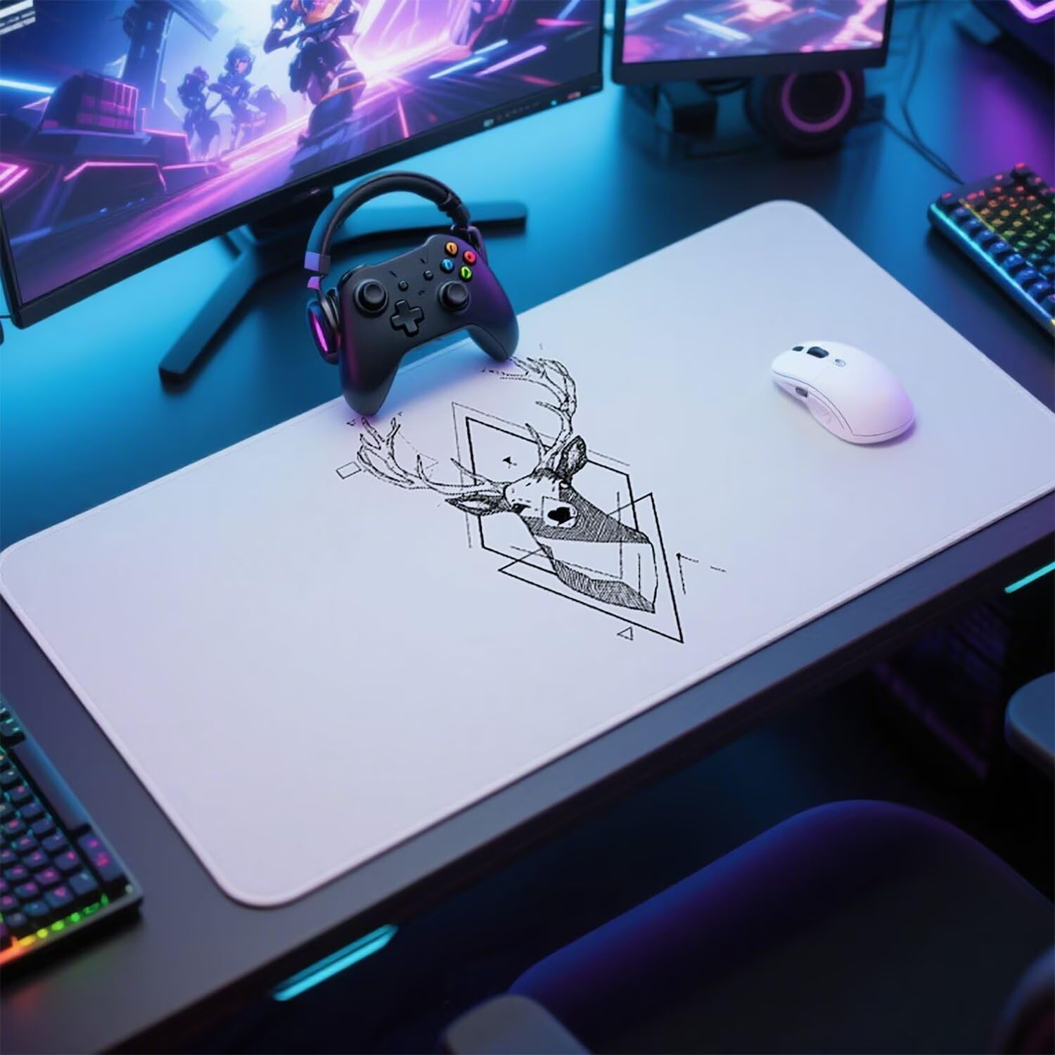Biała podkładka pod mysz pod mysz pod mysz do gier XXL 1400 x 600 x 3 mm podkładka pod mysz gumowa jeleń duża podkładka pod mysz dla graczy wodoodporne akcesoria PC, do klawiatury laptopa w-7068