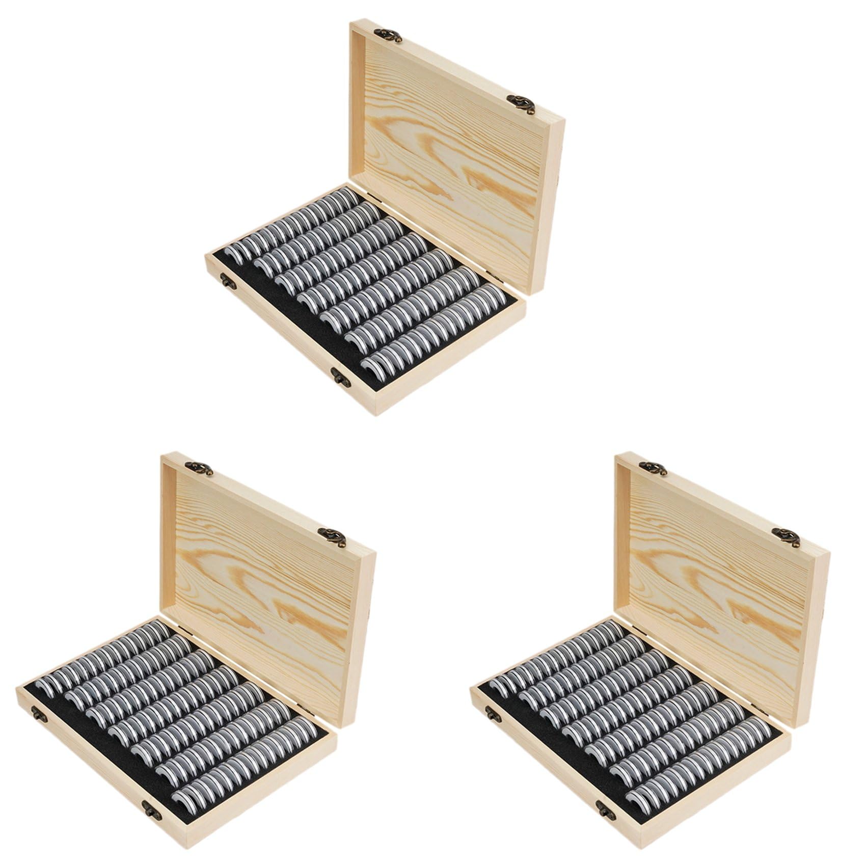 Hndhbfgrt 3X Wooden Coins Display Storage Box Case+100 Grids Round Slab for Certified Coin Handcrafted with Premium Pine Wood